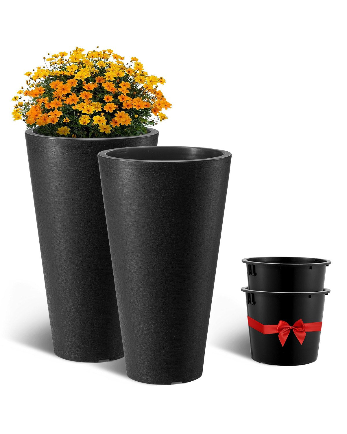 VEVOR Tall Planter Set of 2 Round Tapered Plant Pots 24 in for Outdoor Indoor 