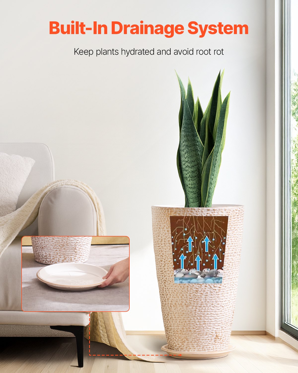 VEVOR Tall Planter Set of 2 Round Tapered Plant Pots 21 in for Outdoor Indoor 