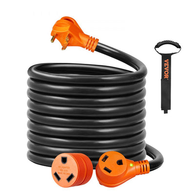 VEVOR 25 ft RV Extension Cord, 30 Amp, Heavy Duty STW RV Power Cord, NEMA TT-30R Female NEMA TT-30P Male Plug, with LED Indicator Handle 15A Adapter, for RVs, trams, generators, campers, ETL Listed 