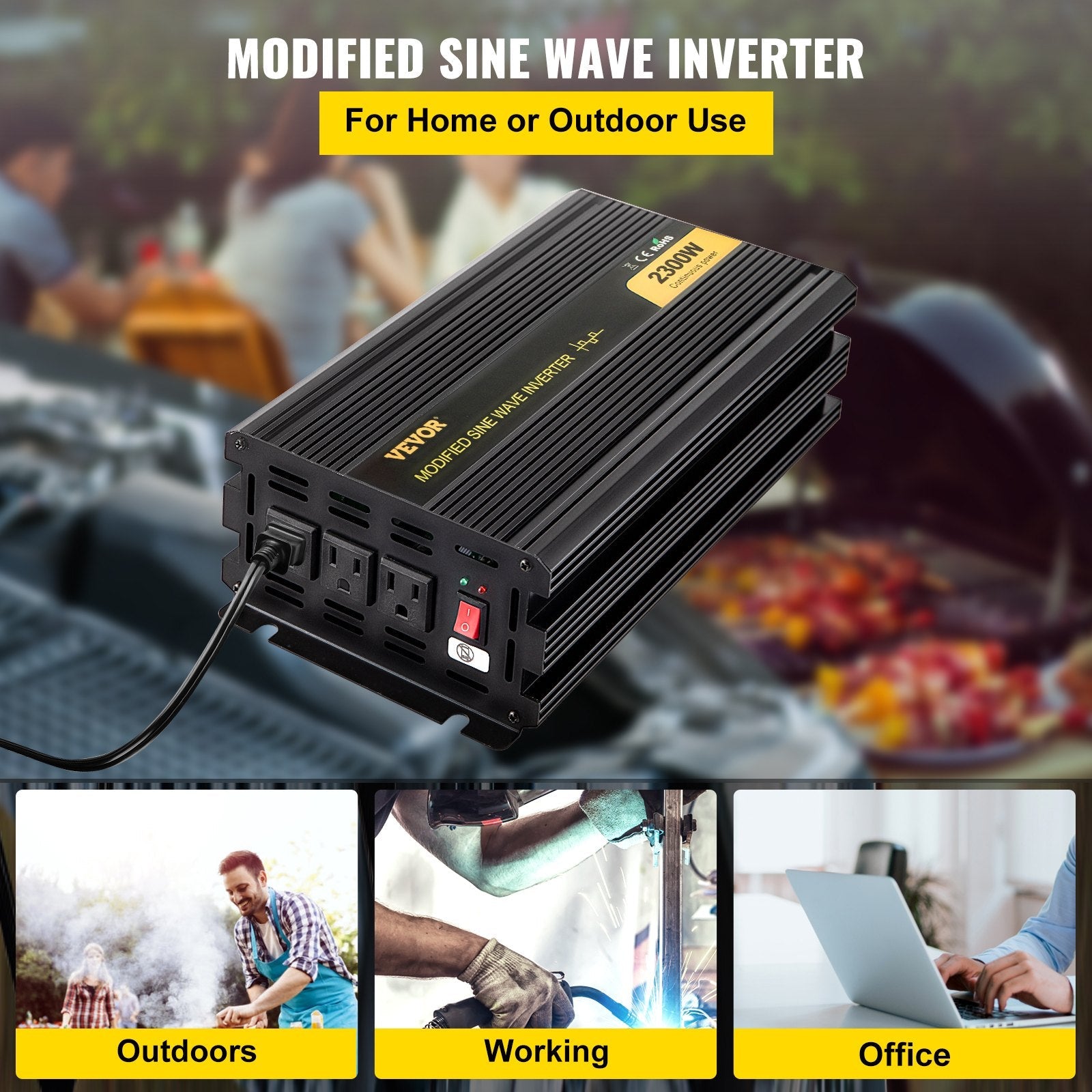 VEVOR Power Inverter, 2300W Modified Sine Wave Inverter, DC 24V to AC 120V Car Converter, with LCD Remote Controller, LED Indicator, AC Outlets Inverter for Truck RV Car Boat Travel Camping Emergency 