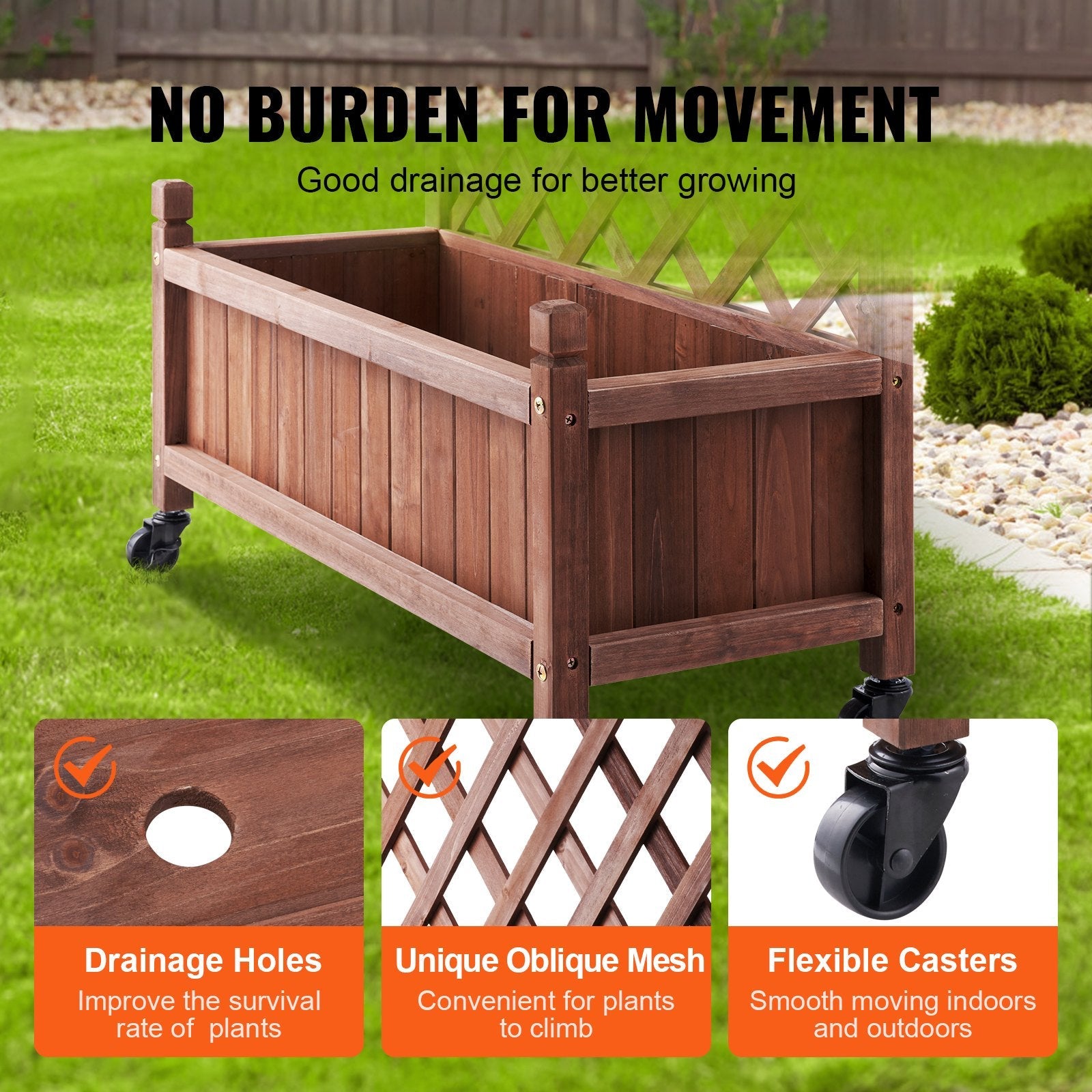 VEVOR Raised Garden Bed with Trellis Outdoor Raised Planters 29.5" x 13" x 61.4" 
