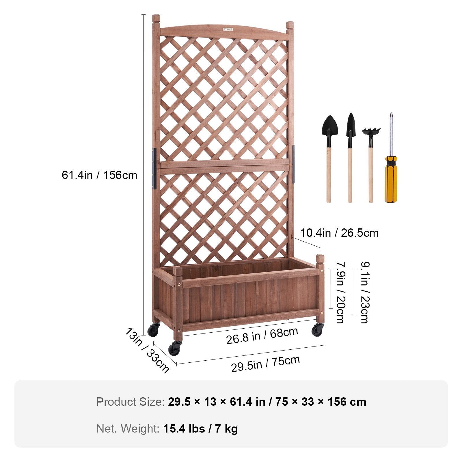 VEVOR Raised Garden Bed with Trellis Outdoor Raised Planters 29.5" x 13" x 61.4" 