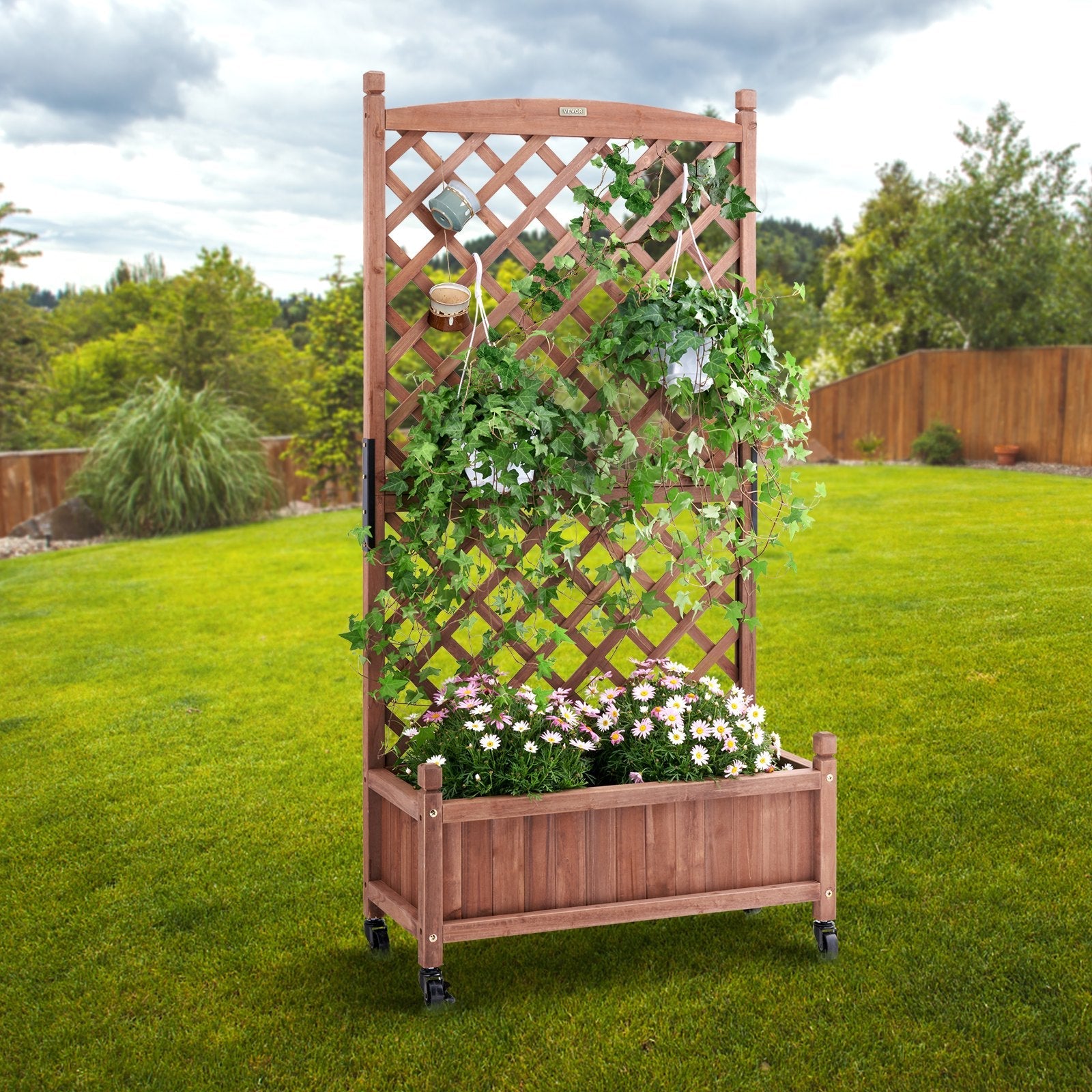 VEVOR Raised Garden Bed with Trellis Outdoor Raised Planters 29.5" x 13" x 61.4" 