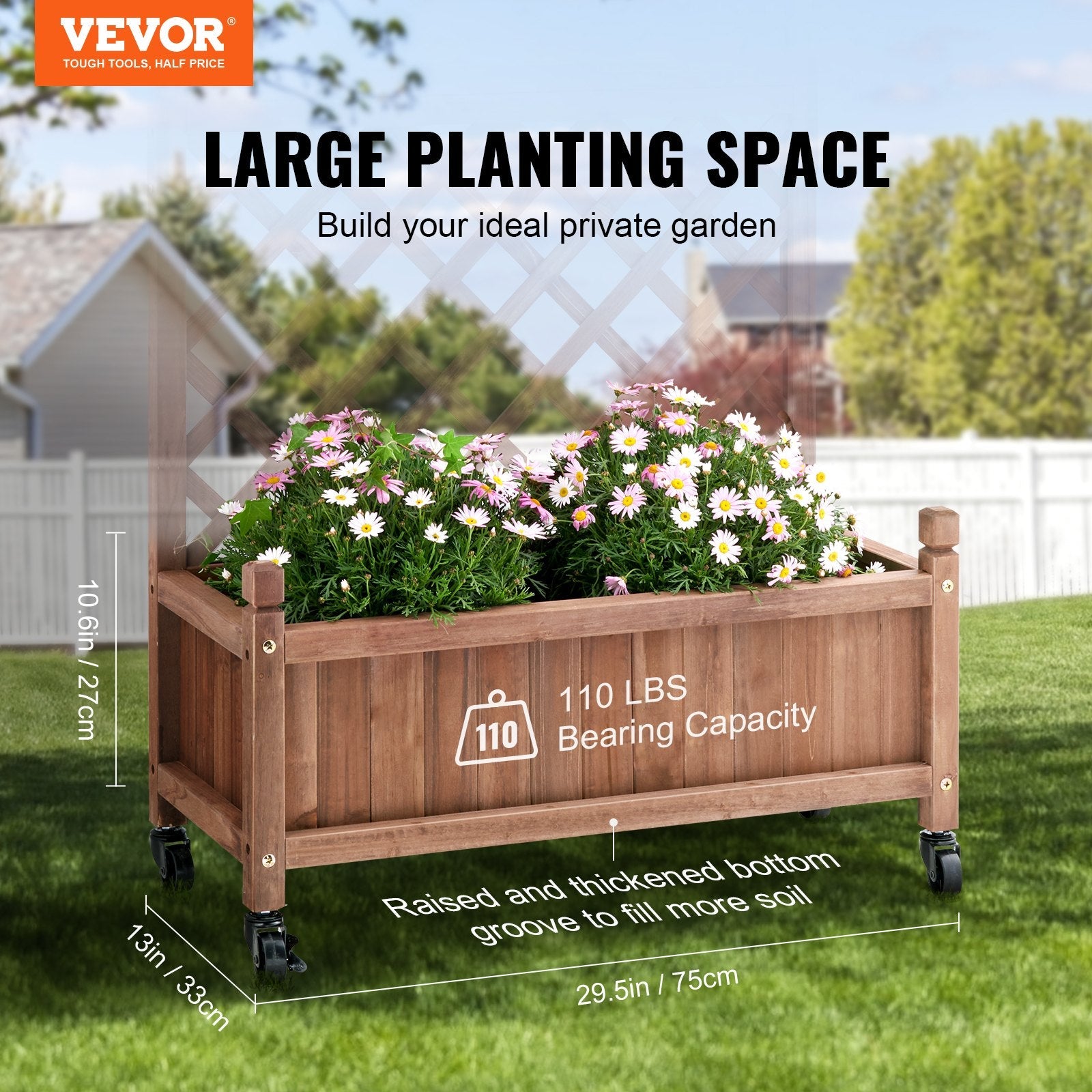 VEVOR 2 PCS Raised Garden Bed with Trellis Raised Planters 30" x 13" x 61.4" 
