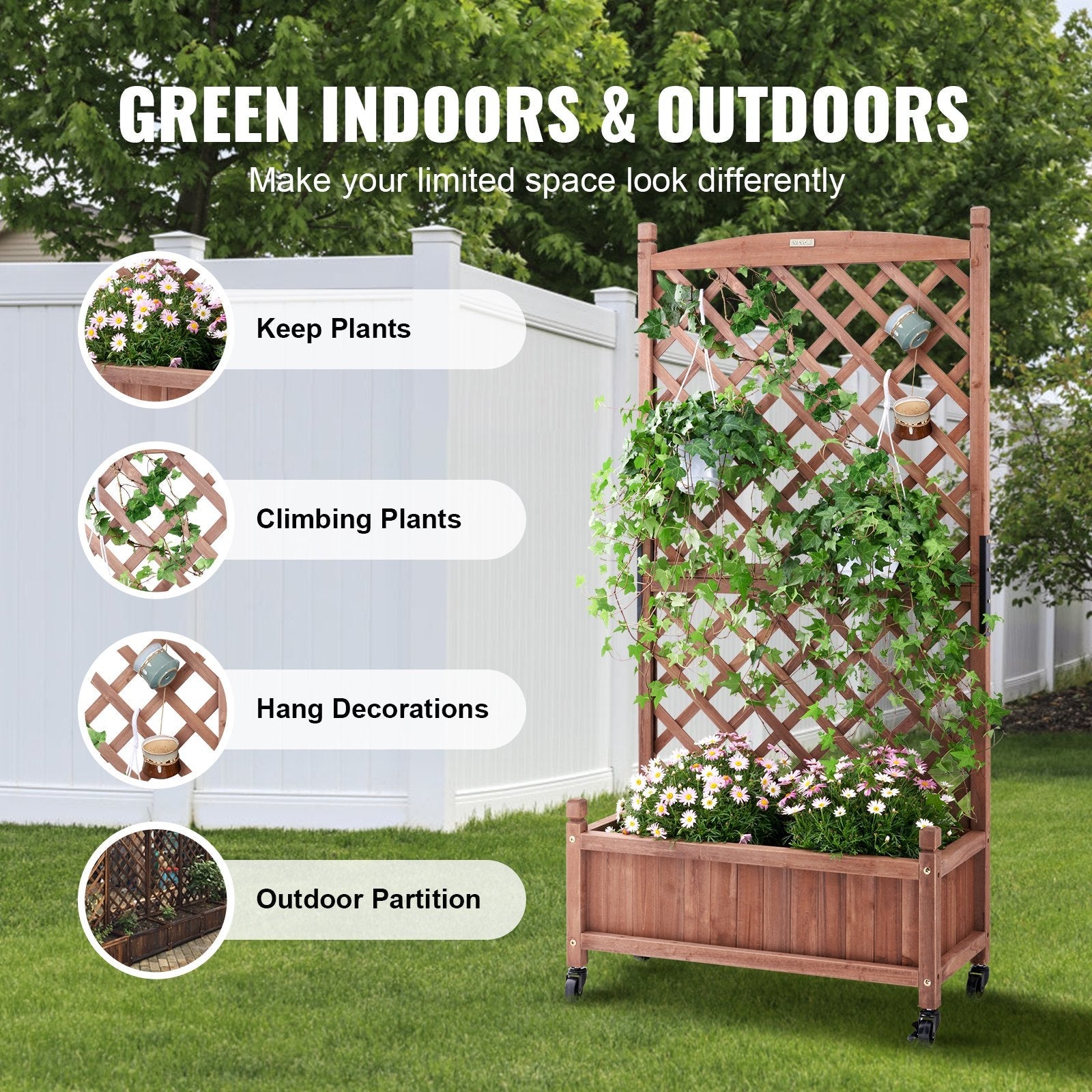 VEVOR 2 PCS Raised Garden Bed with Trellis Raised Planters 30" x 13" x 61.4" 