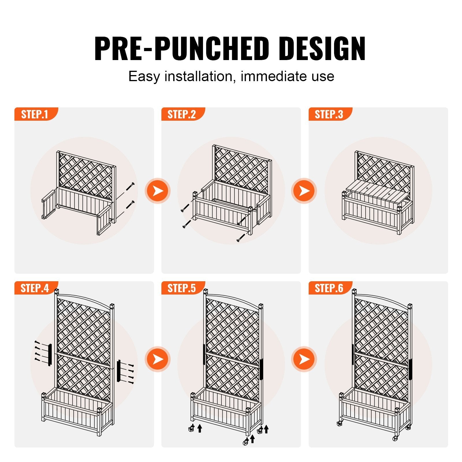 VEVOR 2 PCS Raised Garden Bed with Trellis Raised Planters 30" x 13" x 61.4" 