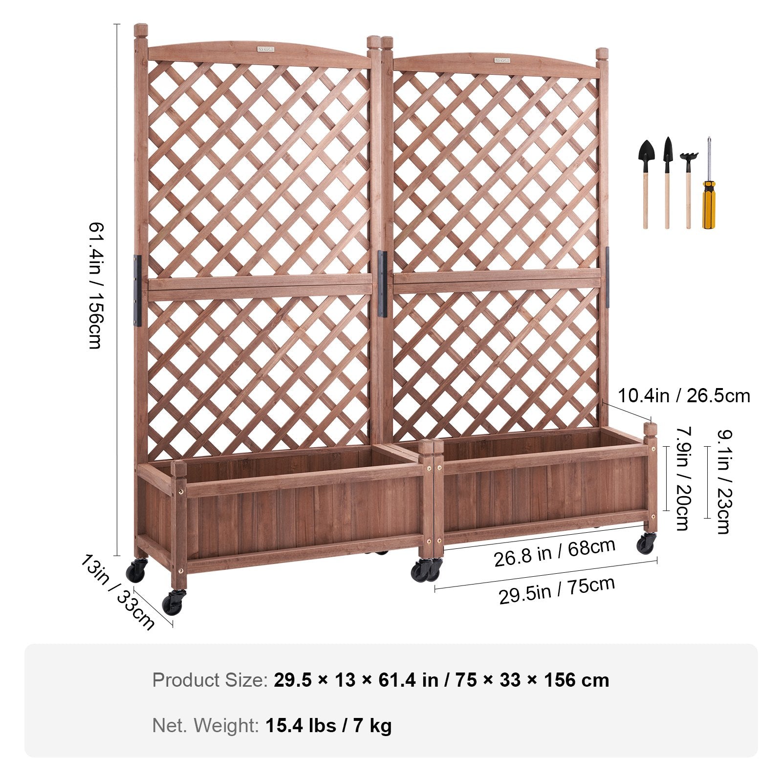 VEVOR 2 PCS Raised Garden Bed with Trellis Raised Planters 30" x 13" x 61.4" 