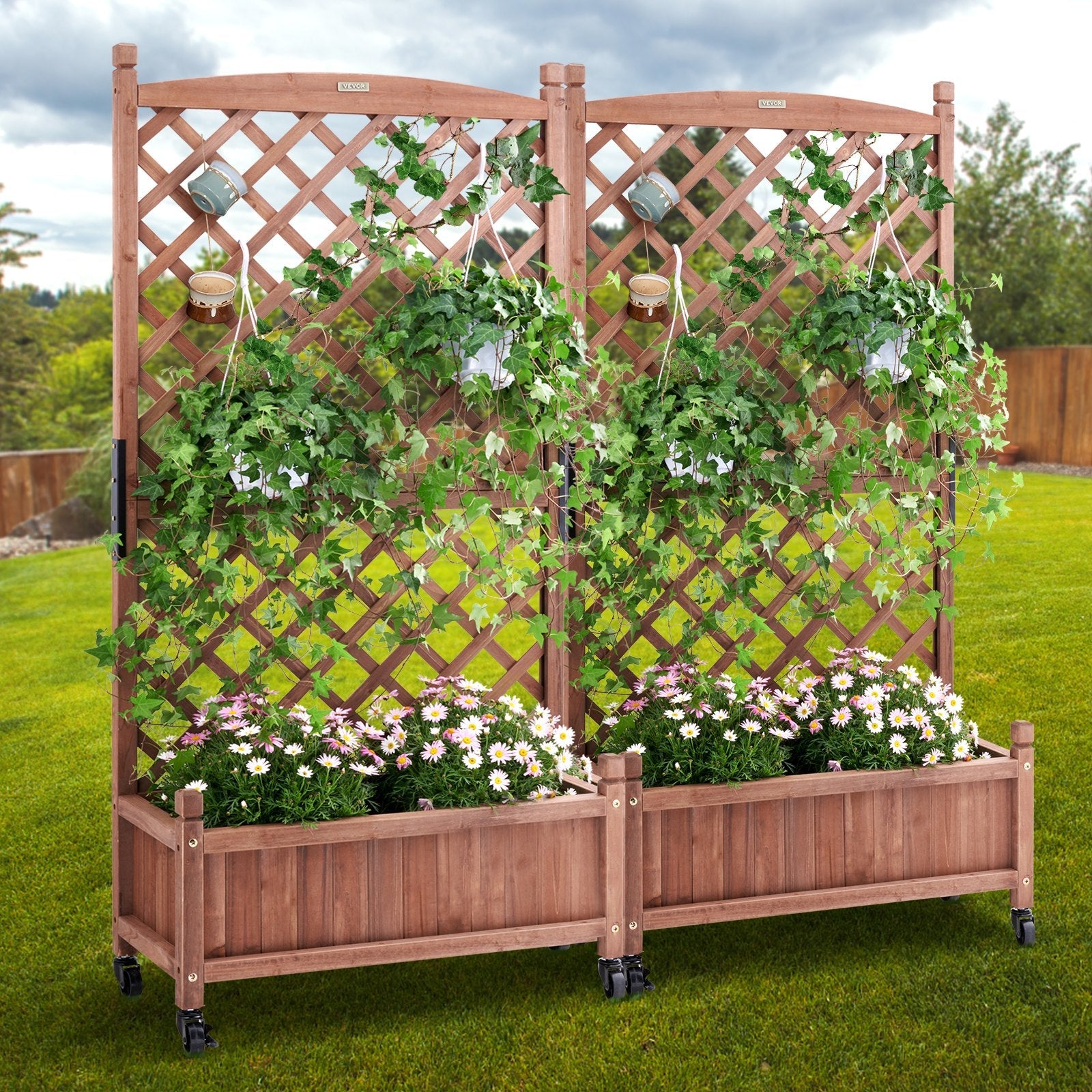 VEVOR 2 PCS Raised Garden Bed with Trellis Raised Planters 30" x 13" x 61.4" 