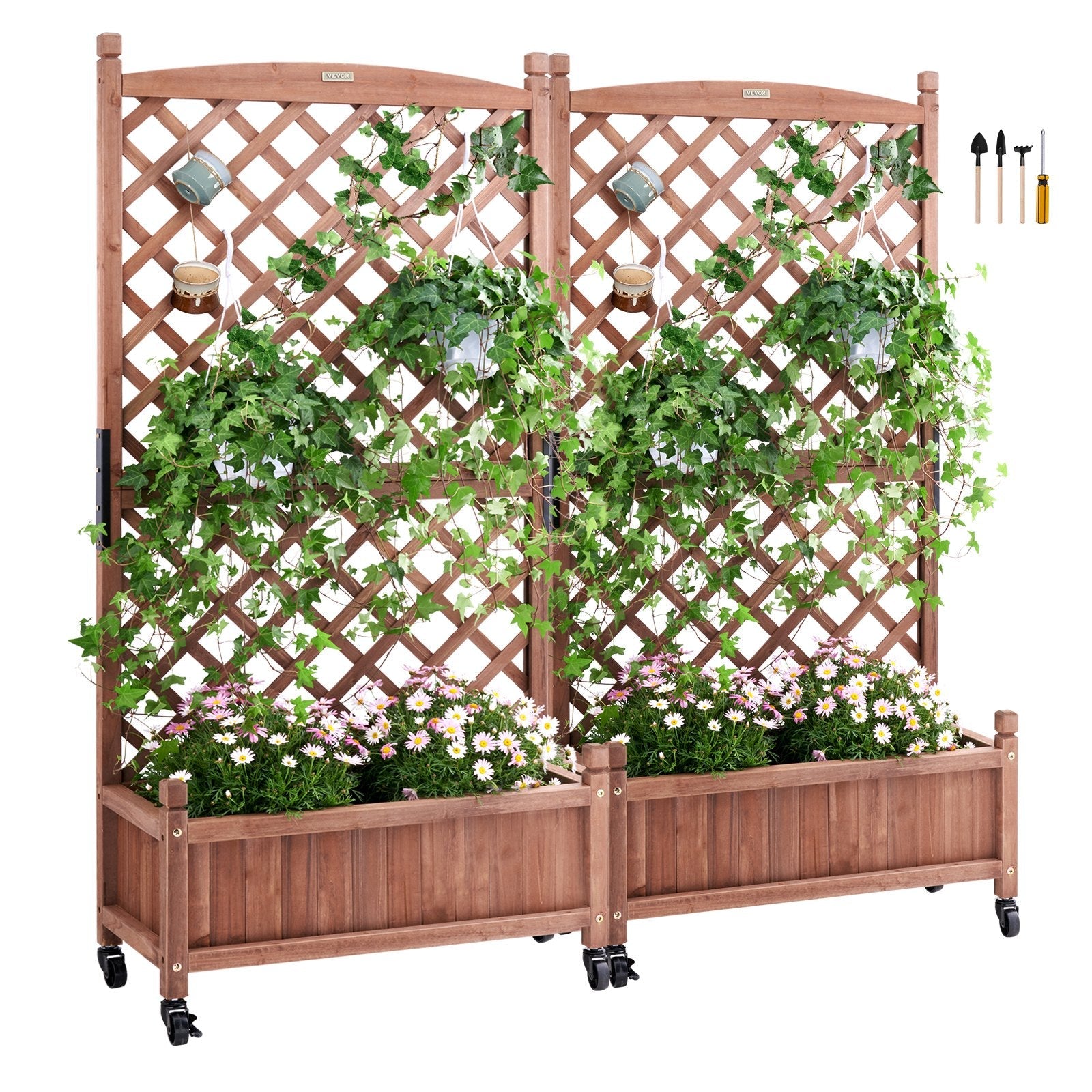 VEVOR 2 PCS Raised Garden Bed with Trellis Raised Planters 30" x 13" x 61.4" 
