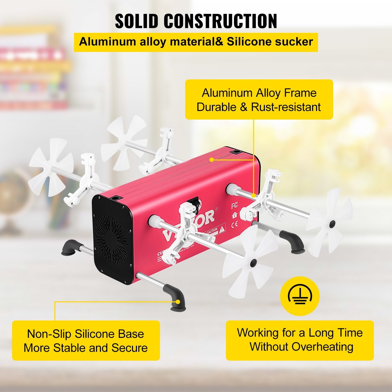 VEVOR 4 Cup Turner, 2 Speeds Multiple Tumbler Spinner Rotator Machine Kit with 4 Removable and Adjustable Arms, Mute Motor, Aluminum Alloy Frame, 4 Independent Switches for DIY Glitter Crafts Red 