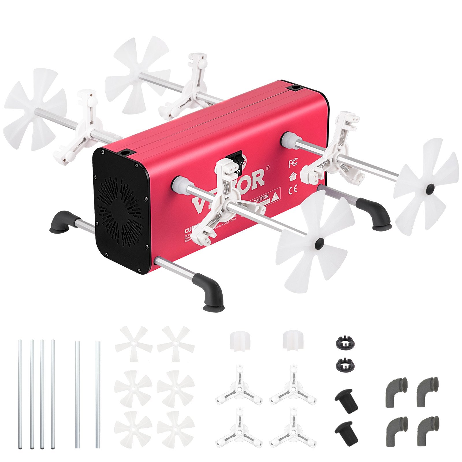 VEVOR 4 Cup Turner, 2 Speeds Multiple Tumbler Spinner Rotator Machine Kit with 4 Removable and Adjustable Arms, Mute Motor, Aluminum Alloy Frame, 4 Independent Switches for DIY Glitter Crafts Red 