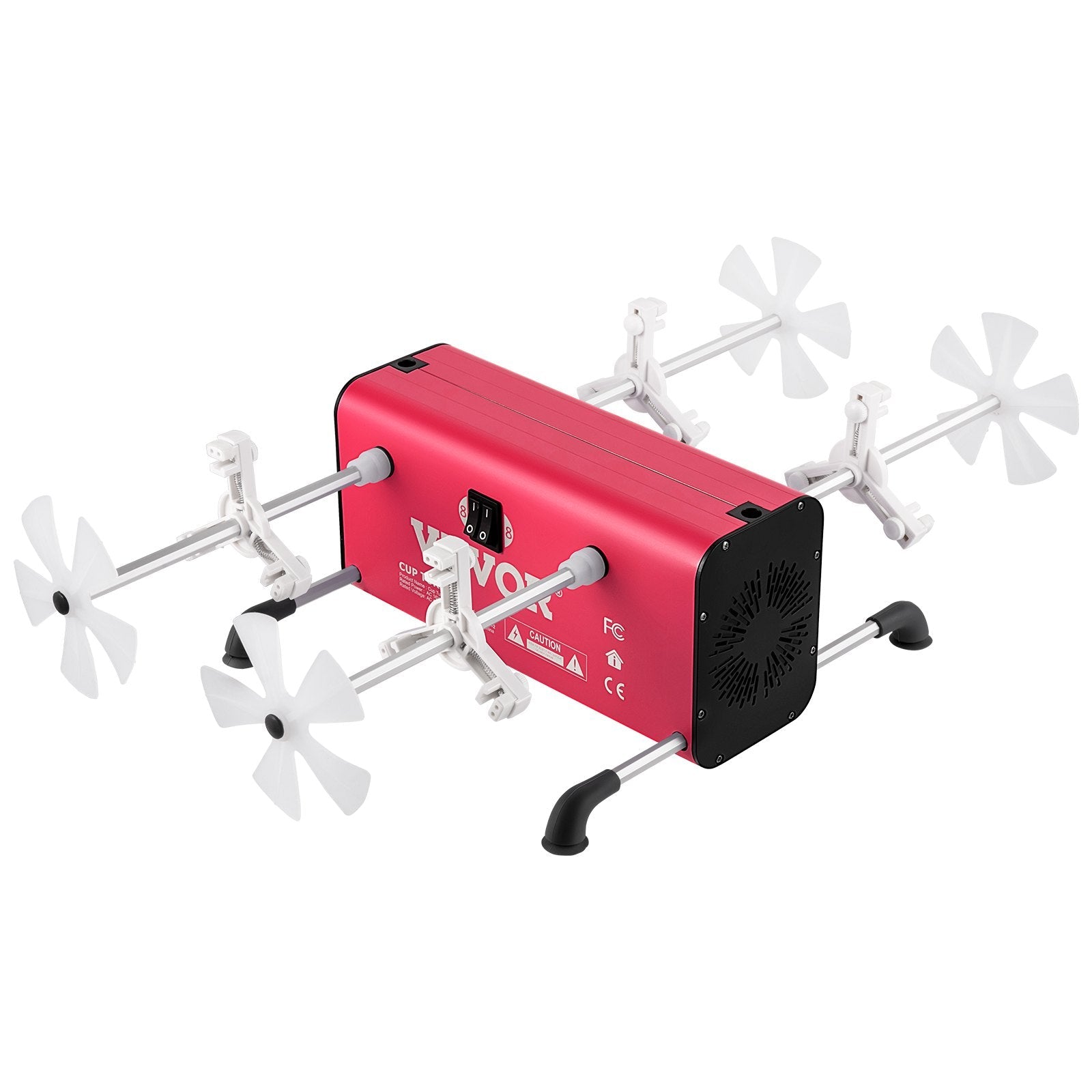 VEVOR 4 Cup Turner, 2 Speeds Multiple Tumbler Spinner Rotator Machine Kit with 4 Removable and Adjustable Arms, Mute Motor, Aluminum Alloy Frame, 4 Independent Switches for DIY Glitter Crafts Red 