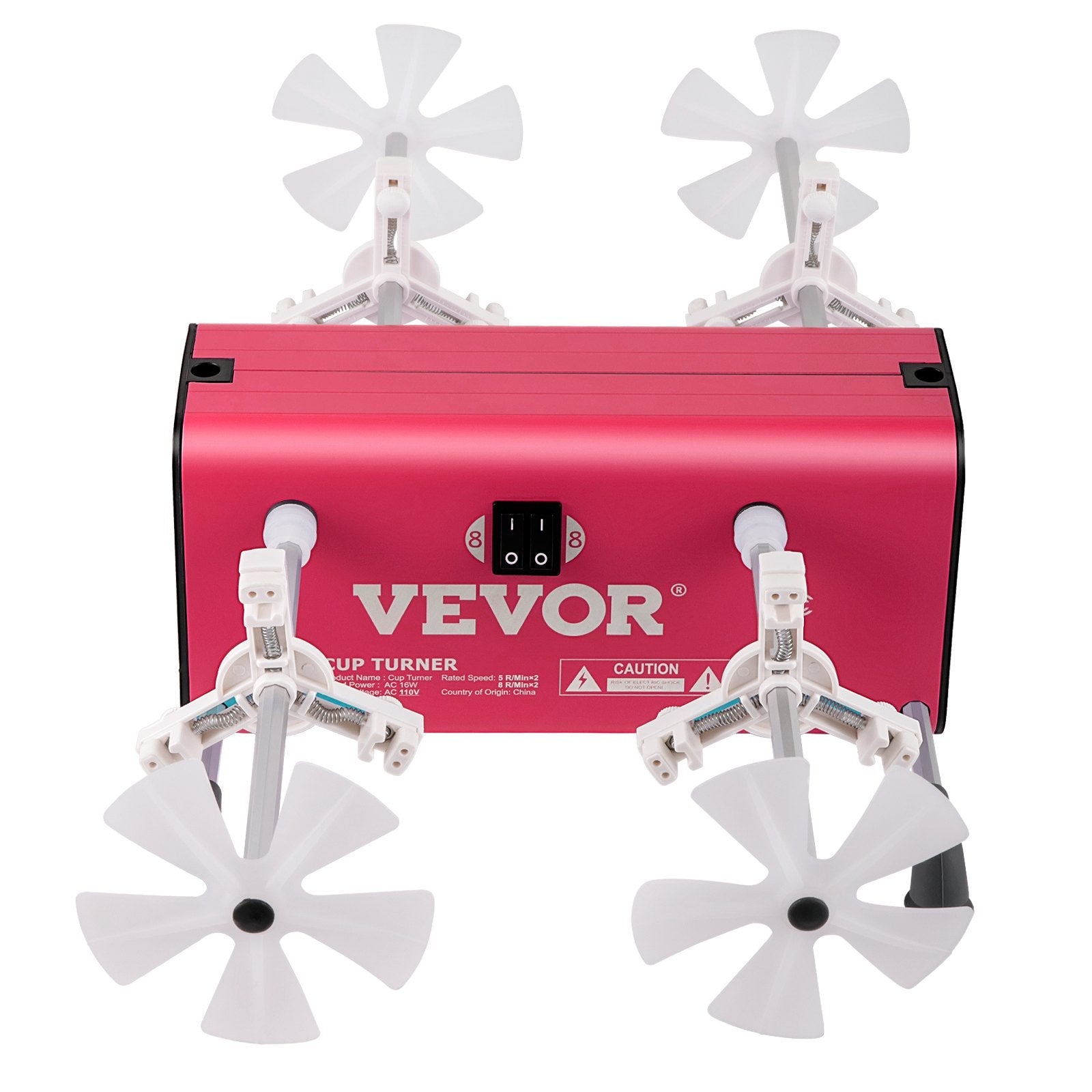 VEVOR 4 Cup Turner, 2 Speeds Multiple Tumbler Spinner Rotator Machine Kit with 4 Removable and Adjustable Arms, Mute Motor, Aluminum Alloy Frame, 4 Independent Switches for DIY Glitter Crafts Red 