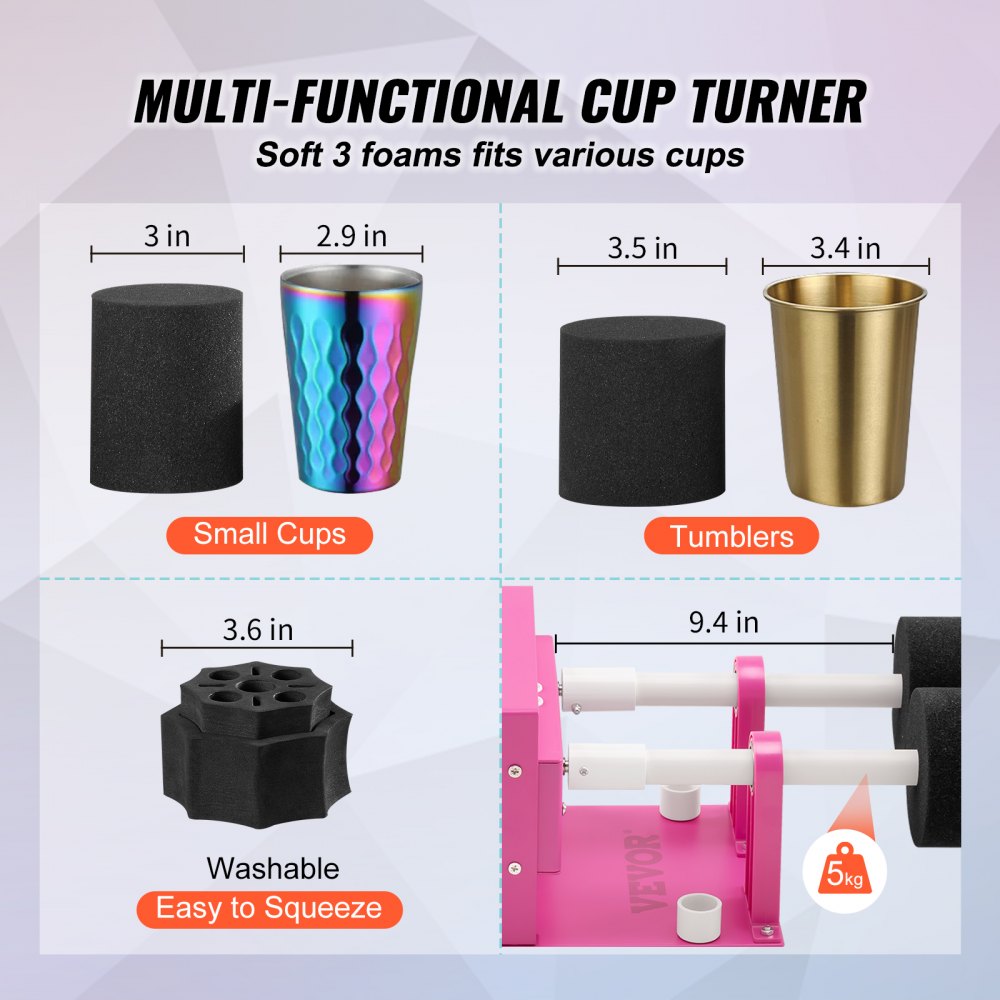 VEVOR 4 Cup Turner Multi Tumbler Spinner Four-Arm Crafts for Glitter Epoxy DIY 