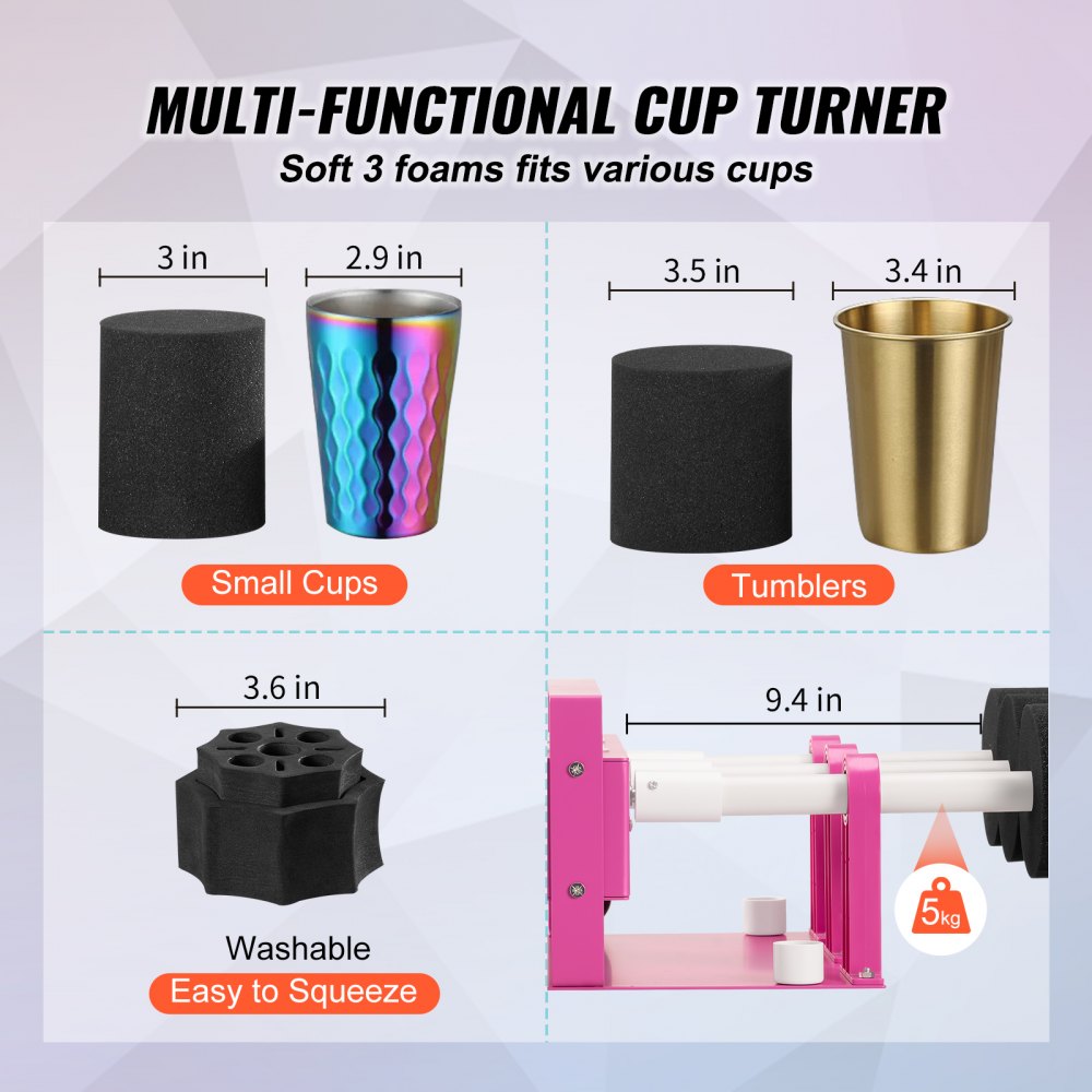 VEVOR 6 Cup Turner Multi Tumbler Spinner Six-Arm Crafts for Glitter Epoxy DIY 