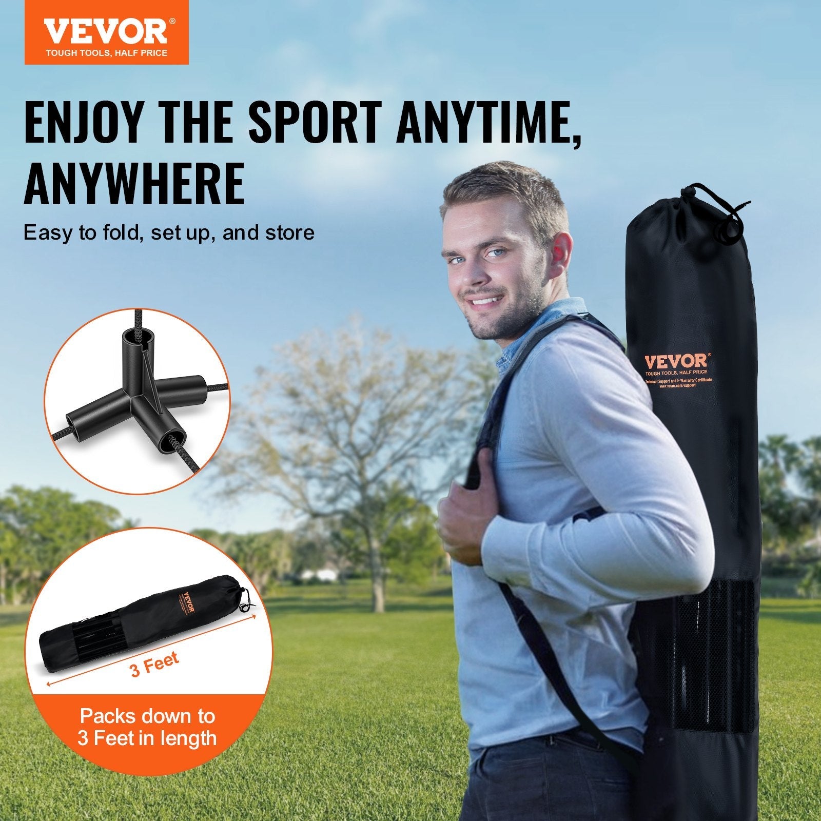 VEVOR Badminton Net, Height Adjustable Volleyball Net, 17ft Wide Foldable Pickleball Net, Portable Easy Setup Tennis Net Set with Poles, Stand and Carry Bag, for Kids Backyard Game Indoor Outdoor Use 