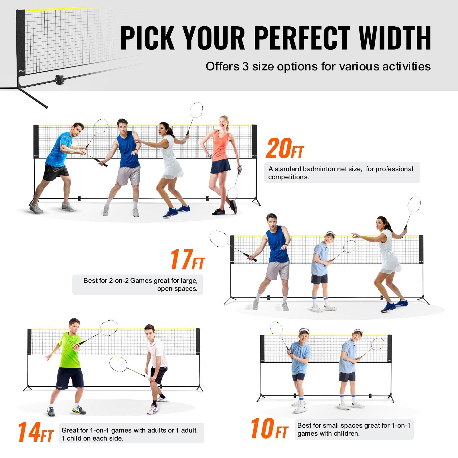 VEVOR Badminton Net, Height Adjustable Volleyball Net, 17ft Wide Foldable Pickleball Net, Portable Easy Setup Tennis Net Set with Poles, Stand and Carry Bag, for Kids Backyard Game Indoor Outdoor Use 