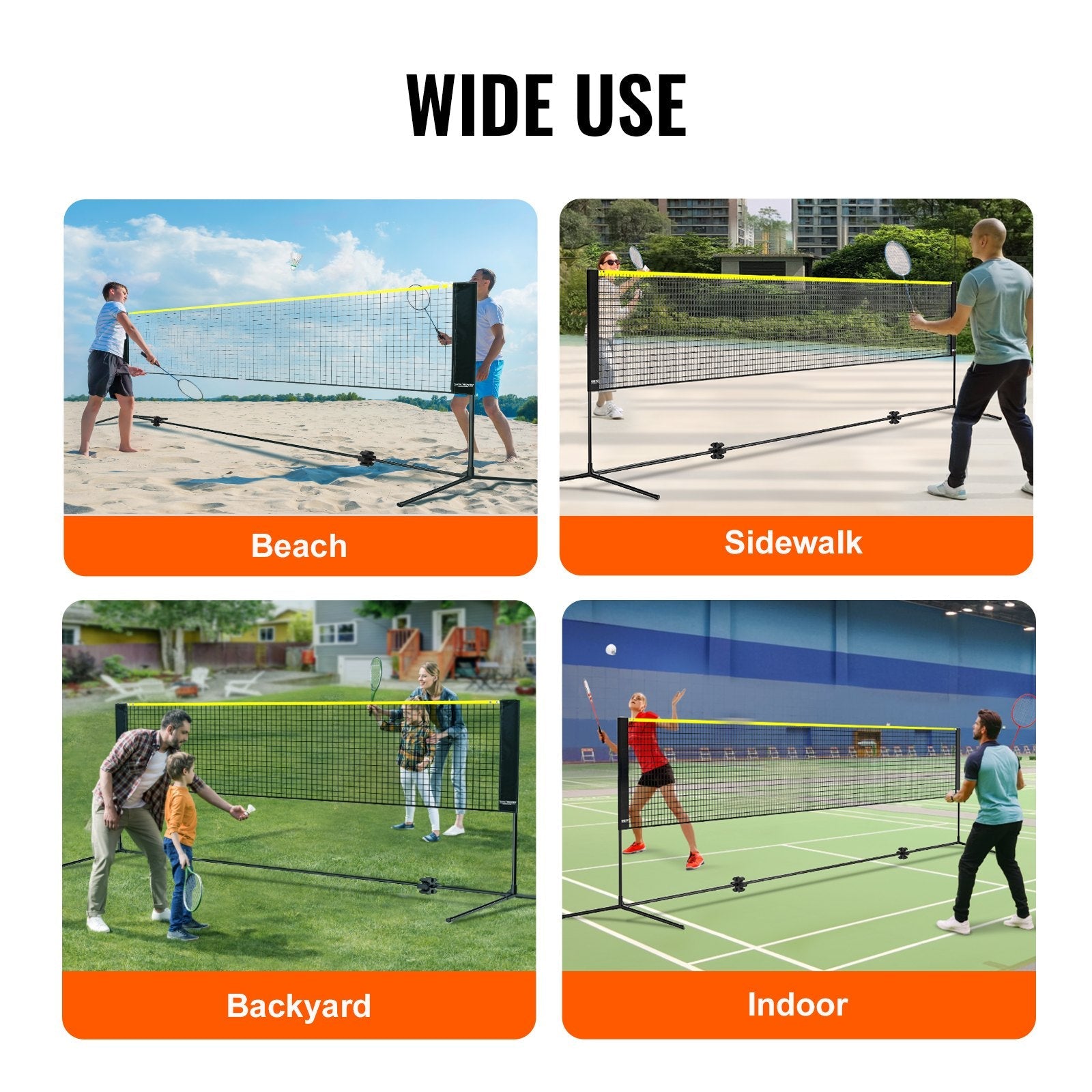 VEVOR Badminton Net, Height Adjustable Volleyball Net, 17ft Wide Foldable Pickleball Net, Portable Easy Setup Tennis Net Set with Poles, Stand and Carry Bag, for Kids Backyard Game Indoor Outdoor Use 