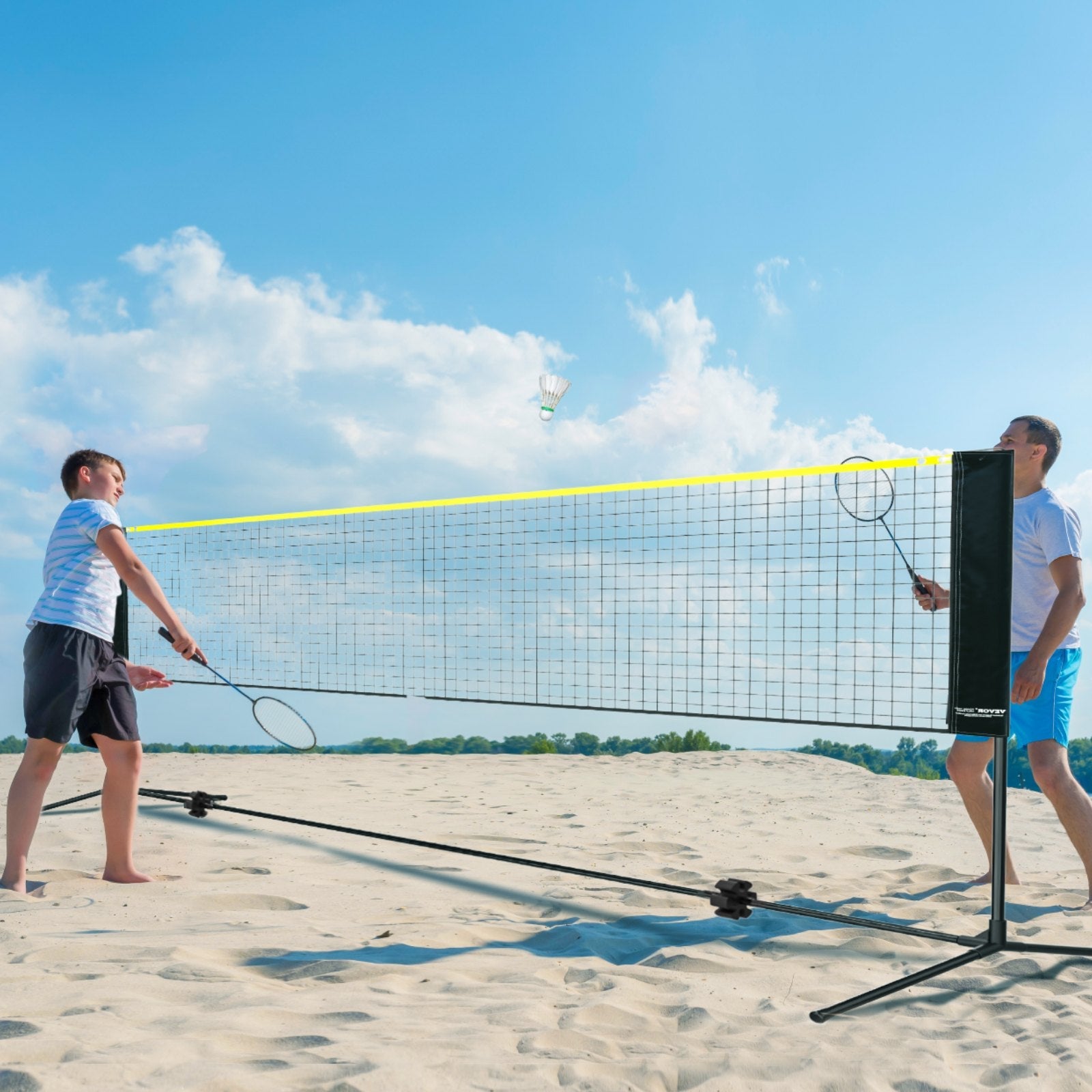 VEVOR Badminton Net, Height Adjustable Volleyball Net, 17ft Wide Foldable Pickleball Net, Portable Easy Setup Tennis Net Set with Poles, Stand and Carry Bag, for Kids Backyard Game Indoor Outdoor Use 