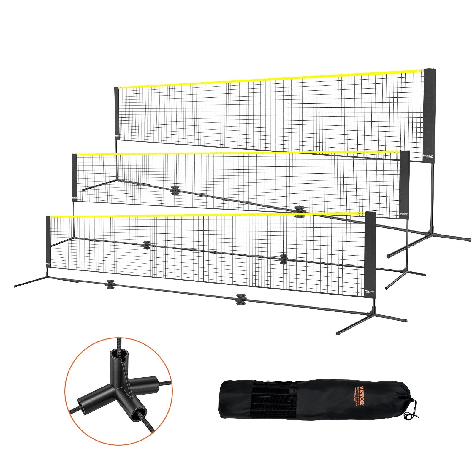 VEVOR Badminton Net, Height Adjustable Volleyball Net, 17ft Wide Foldable Pickleball Net, Portable Easy Setup Tennis Net Set with Poles, Stand and Carry Bag, for Kids Backyard Game Indoor Outdoor Use 