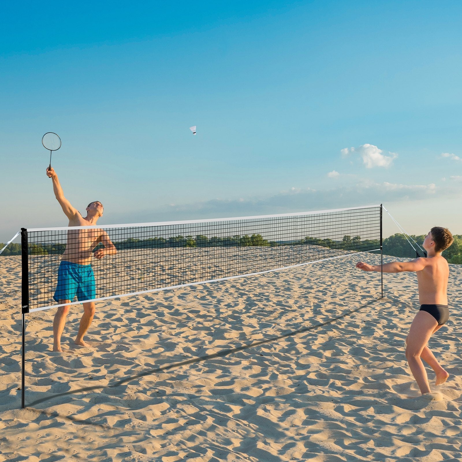VEVOR Badminton Net Set, Outdoor Backyard Beach Park Badminton Net, Portable Badminton Equipment Set, Adults Kids Badminton Net with Poles, Carrying Bag, 4 Iron Rackets, and 3 Nylon Shuttlecocks 