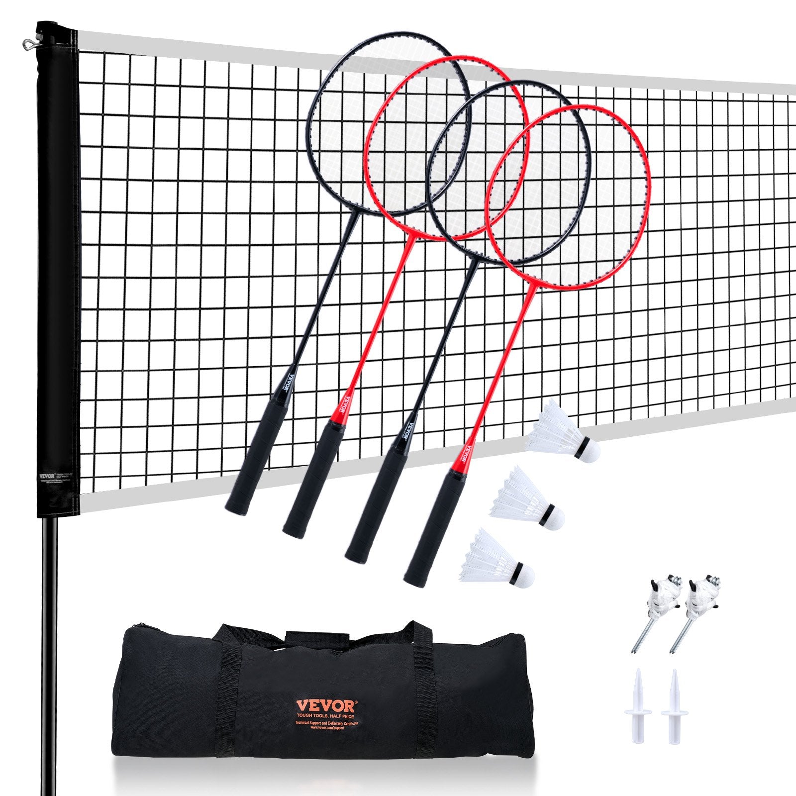 VEVOR Badminton Net Set, Outdoor Backyard Beach Park Badminton Net, Portable Badminton Equipment Set, Adults Kids Badminton Net with Poles, Carrying Bag, 4 Iron Rackets, and 3 Nylon Shuttlecocks 