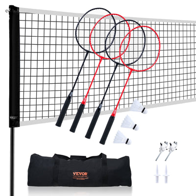 VEVOR Badminton Net Set, Outdoor Backyard Beach Park Badminton Net, Portable Badminton Equipment Set, Adults Kids Badminton Net with Poles, Carrying Bag, 4 Iron Rackets, and 3 Nylon Shuttlecocks 