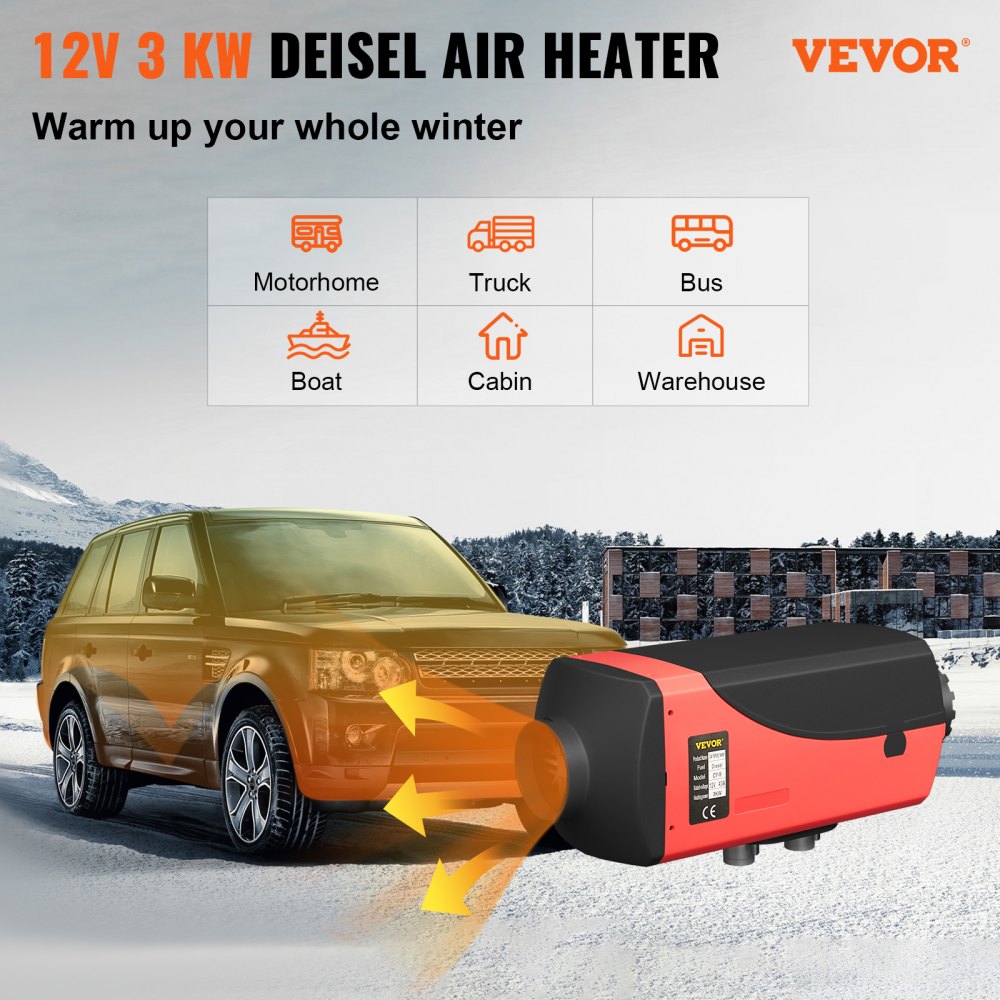 VEVOR 3KW Diesel Parking Heater 12V Diesel Air Heater 3000W Diesel Heater Double Mufflers with LCD Thermostat for RV Boats Car Bus Caravan Motorhome 