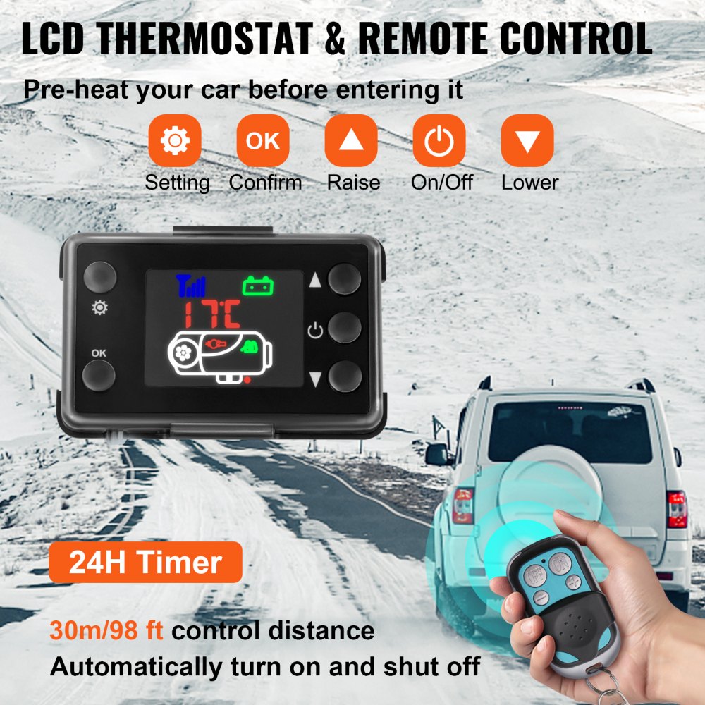 VEVOR 3KW Diesel Parking Heater 12V Diesel Air Heater 3000W Diesel Heater Double Mufflers with LCD Thermostat for RV Boats Car Bus Caravan Motorhome 