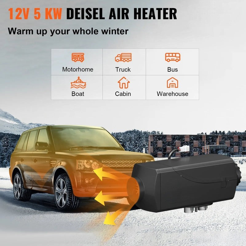 5KW 12V Diesel Air Heater with LCD Monitor, Remote Control and Silencer
