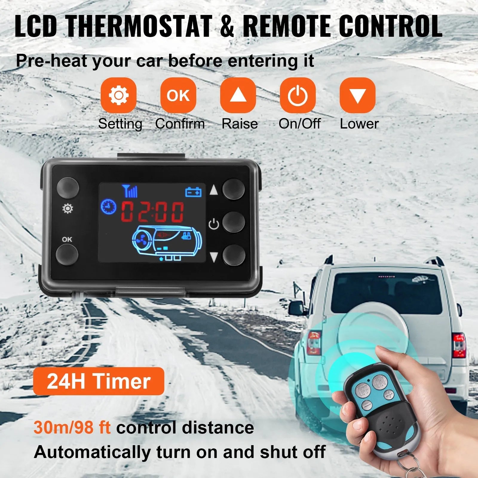 VEVOR 5KW 12V Diesel Air Heater with LCD Monitor and Remote Control, Parking Heater with Silencer for Truck, Car, Boat, Trailer 