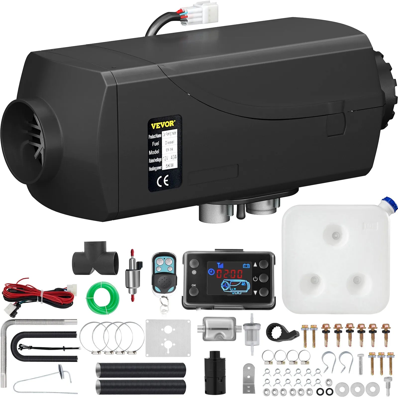 VEVOR 5KW 12V Diesel Air Heater with LCD Monitor and Remote Control, Parking Heater with Silencer for Truck, Car, Boat, Trailer 