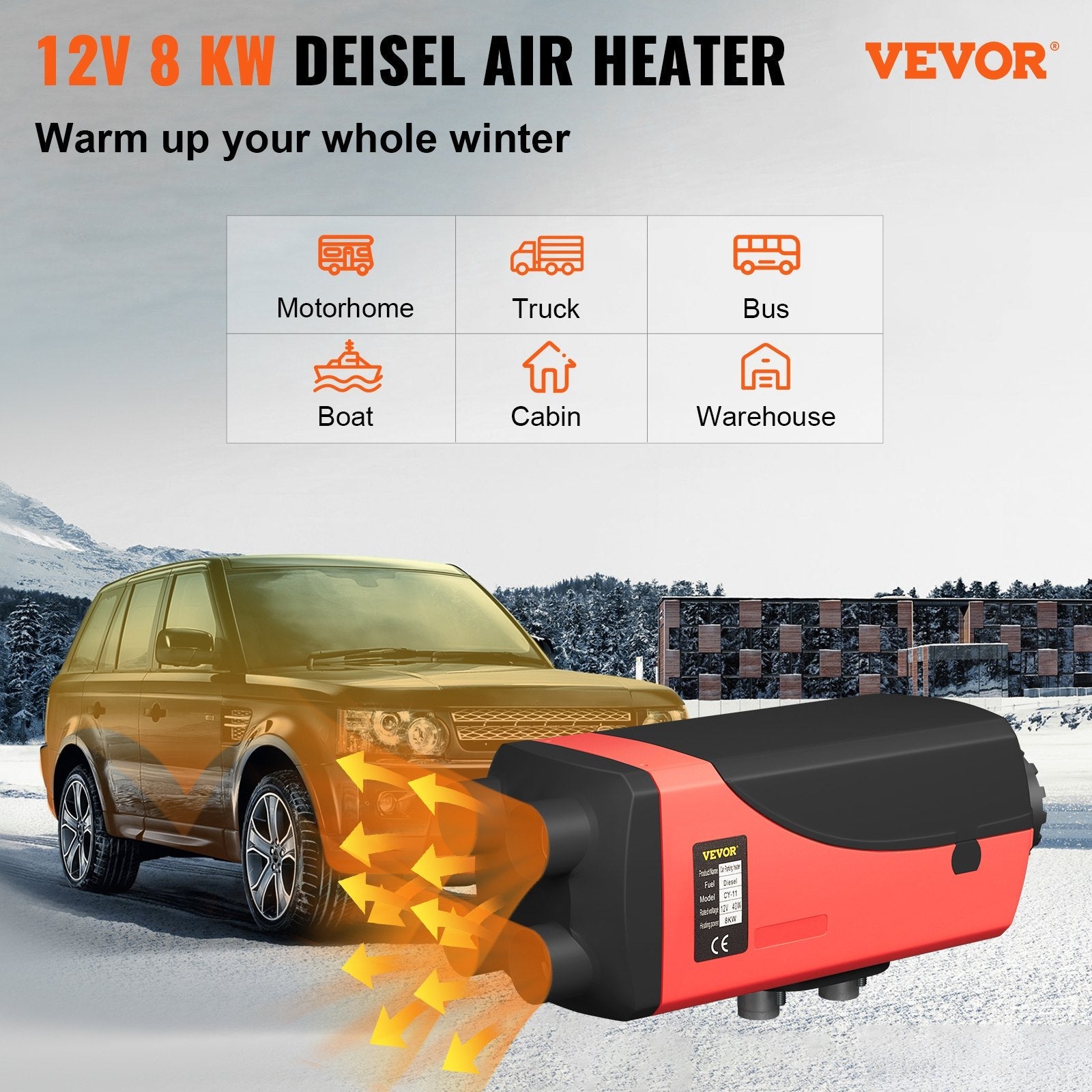 VEVOR Diesel Air Heater 8KW Diesel Parking Heater 12V Diesel Heater Muffler with Knob Switch for RV Motorhome Trucks Boats and Trailer 