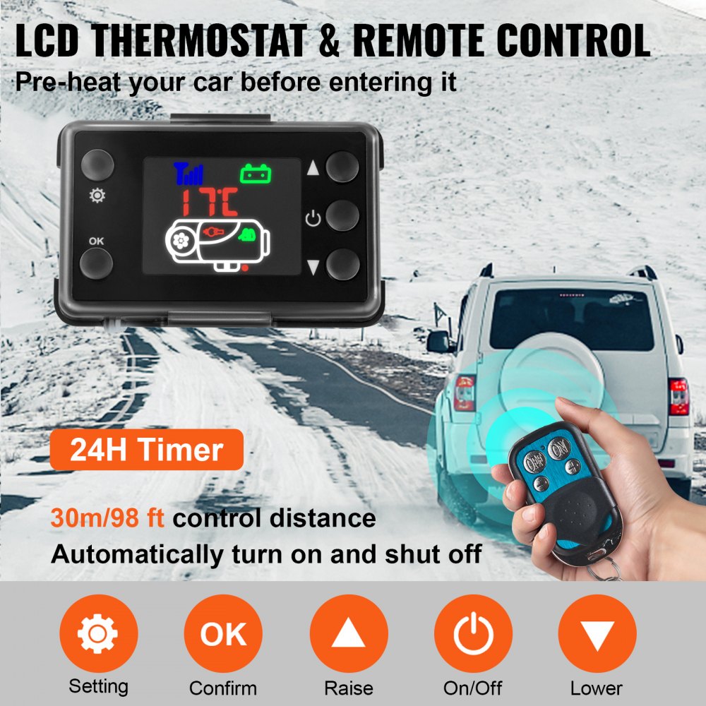 12V 8KW Diesel Air Heater with Remote Control and Blue LCD Switch