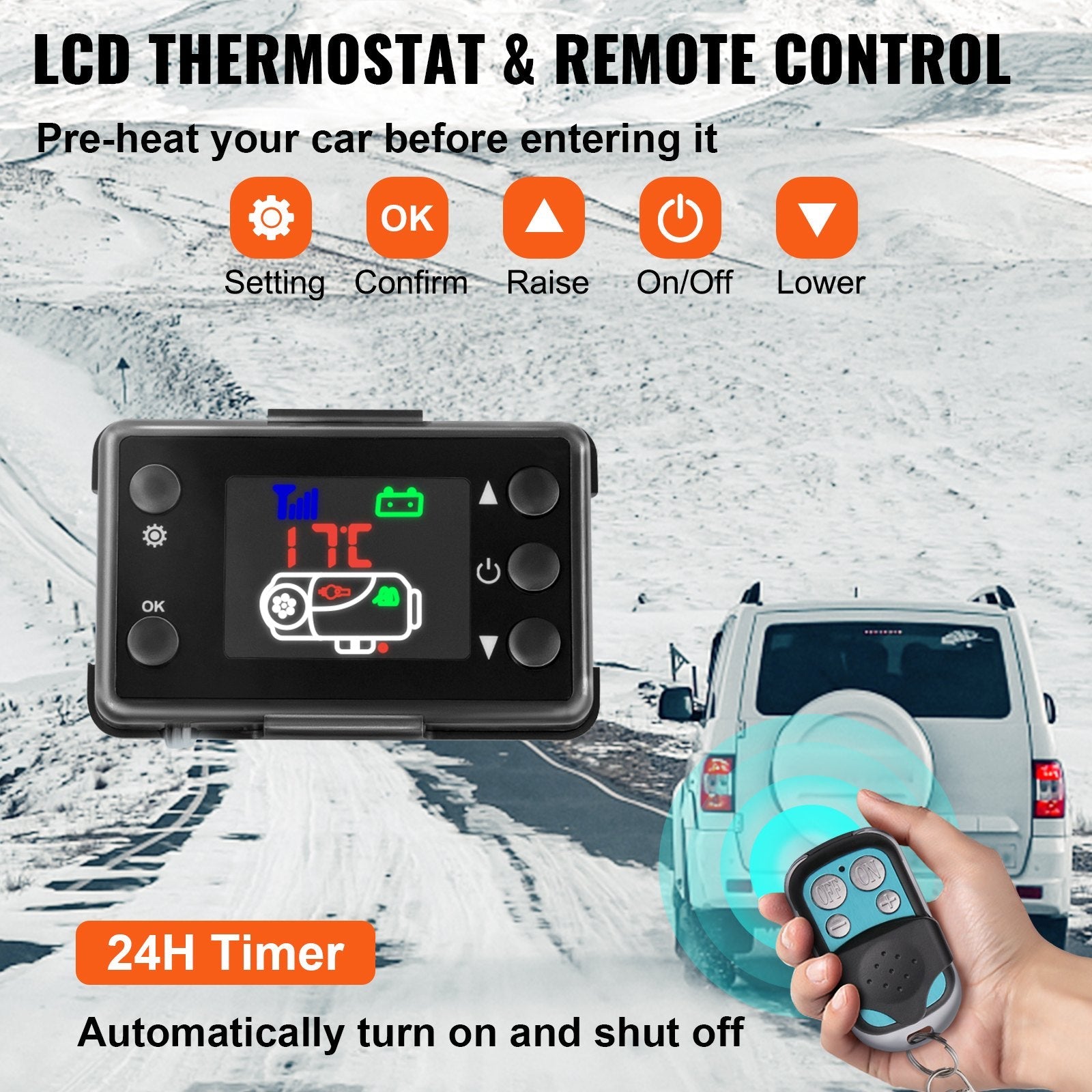 VEVOR Diesel Heater 12V Diesel Air Heater 8KW Diesel Parking Heater Remote Control with Blue Lcd Switch for Car Trucks Motor-home Boat Bus CAN (Blue &amp; Orange) 