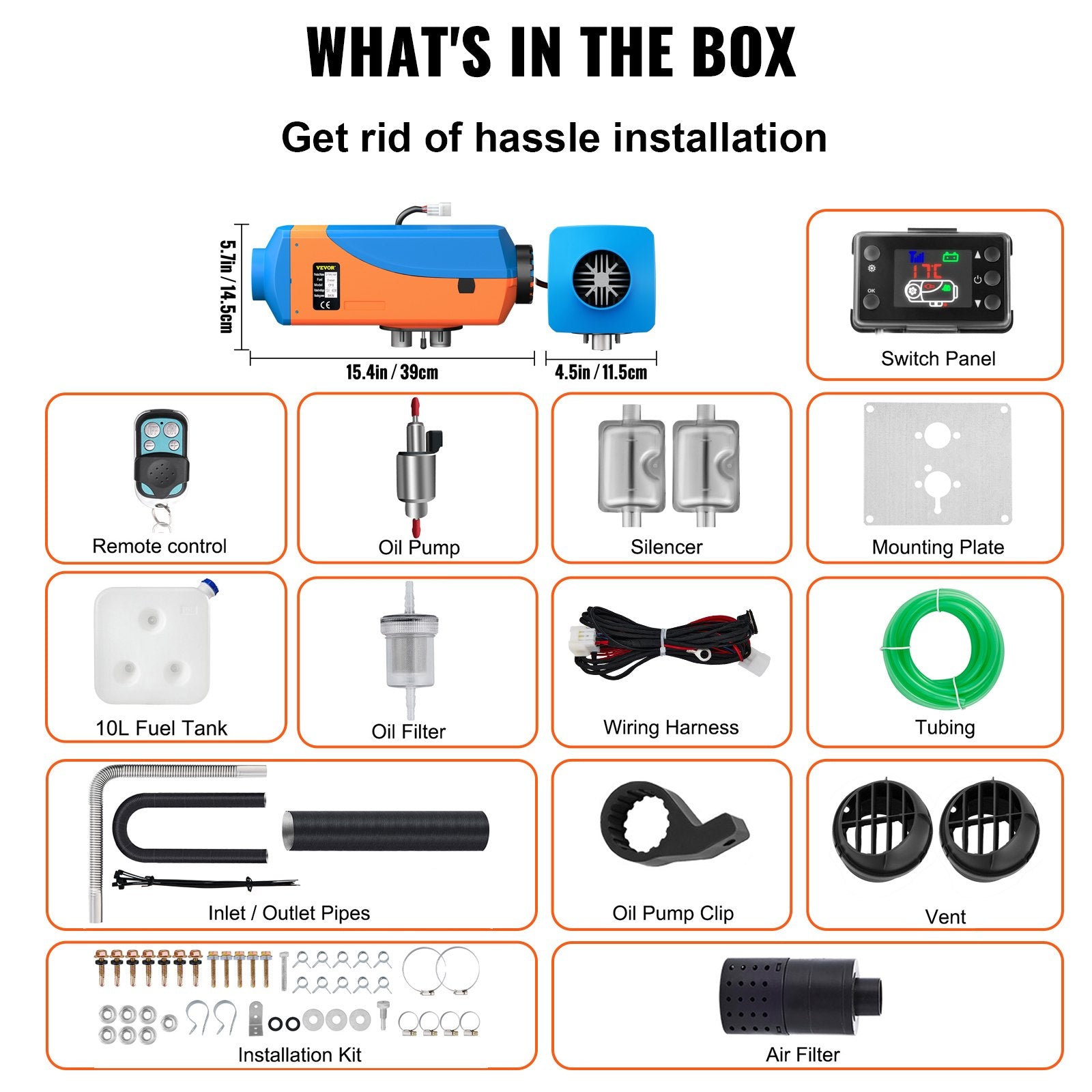 VEVOR Diesel Heater 12V Diesel Air Heater 8KW Diesel Parking Heater Remote Control with Blue Lcd Switch for Car Trucks Motor-home Boat Bus CAN (Blue &amp; Orange) 