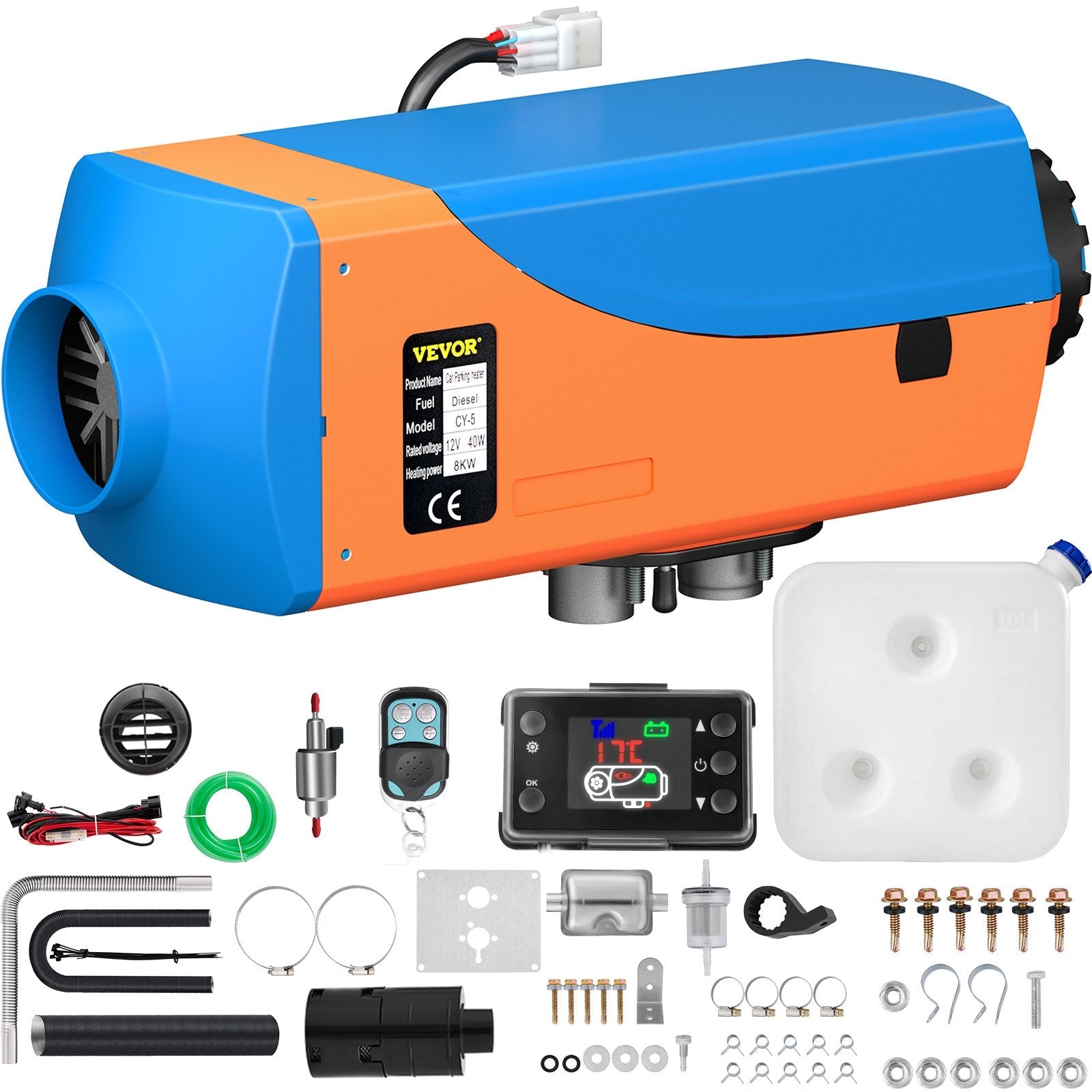 VEVOR Diesel Heater 12V Diesel Air Heater 8KW Diesel Parking Heater Remote Control with Blue Lcd Switch for Car Trucks Motor-home Boat Bus CAN (Blue &amp; Orange) 