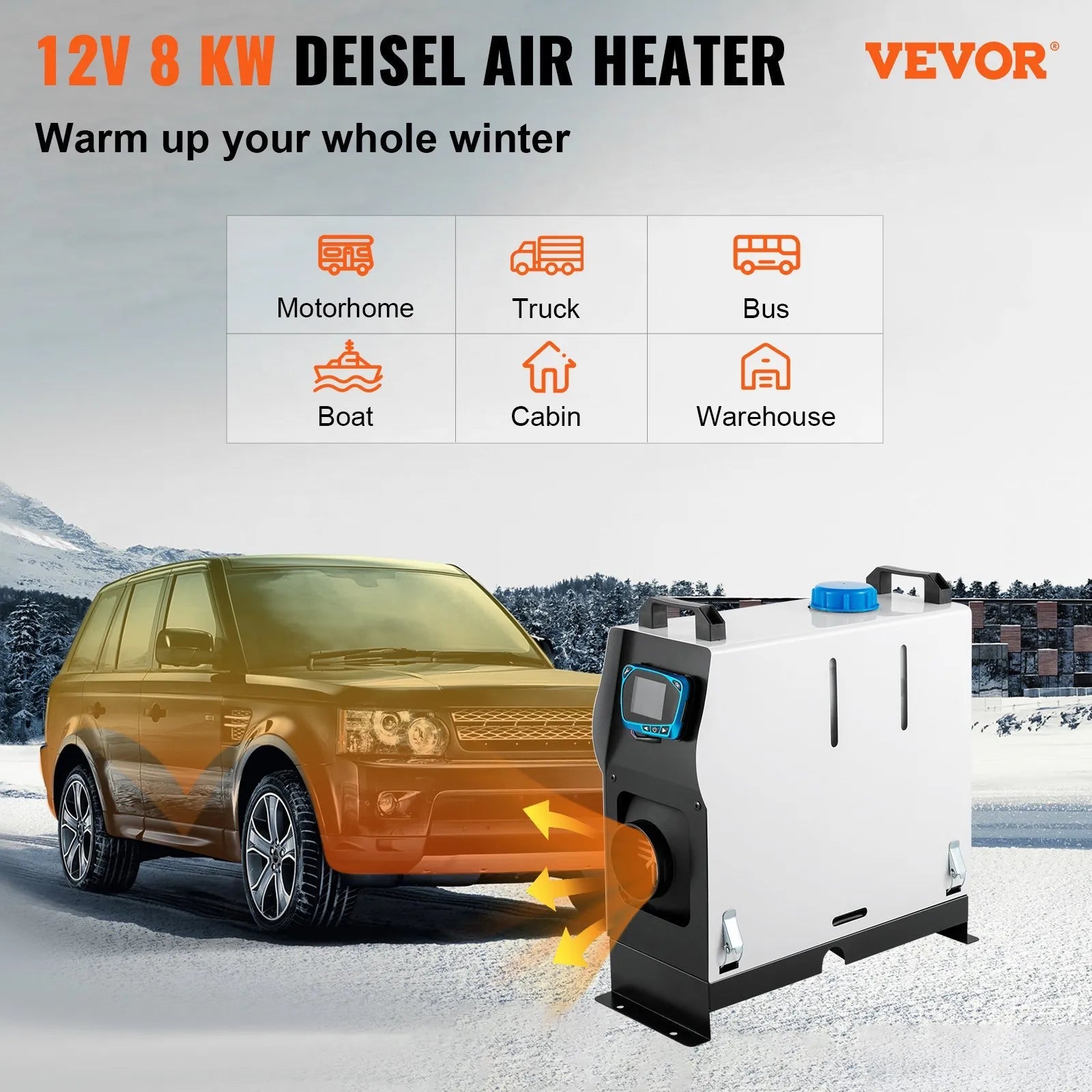 VEVOR Diesel Air Heater Parking Heater All in 1, 8KW Truck Heater Red LCD Switch 