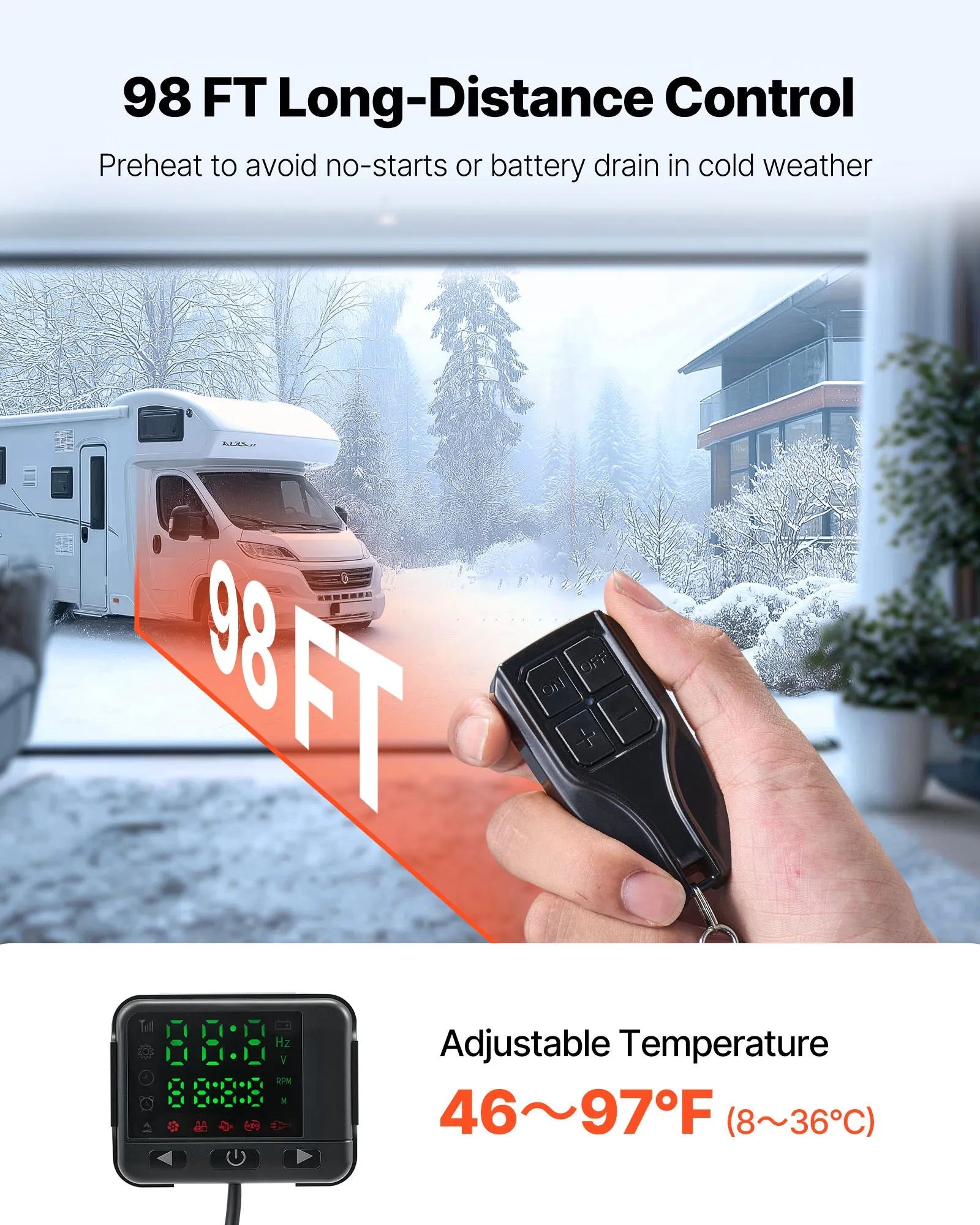 VEVOR 8 kW Diesel Air Heater DC12-24V with Remote & LCD, 10L Fuel Tank, Low Noise for RV, Truck, Boat 