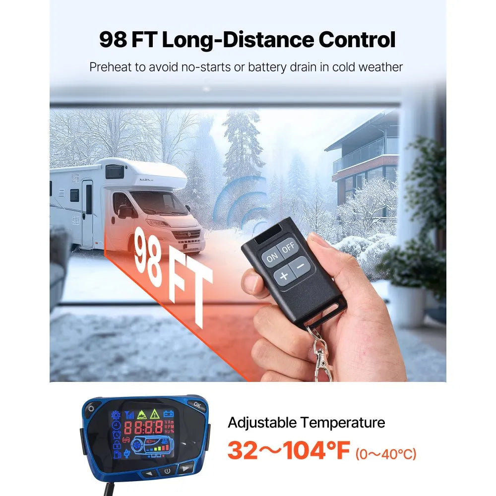 8KW Diesel Air Heater 12V-24V with Remote Control and Blue LCD Display