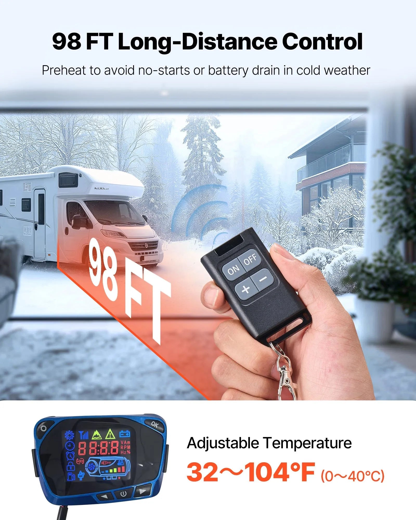 VEVOR 8 kW Diesel Air Heater – DC12-24V Fast Heating with Remote Control and Blue LCD, Low Noise, Pre-Heating Function for RV, Truck, Camper, Van, Boat, and Trailer 