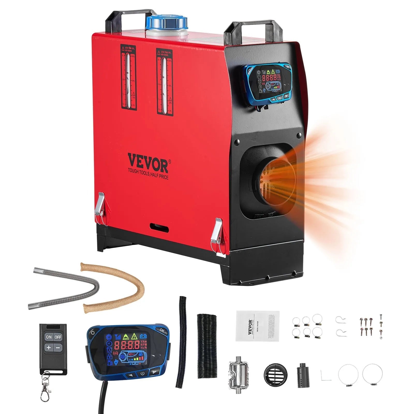 VEVOR 8 kW Diesel Air Heater – DC12-24V Fast Heating with Remote Control and Blue LCD, Low Noise, Pre-Heating Function for RV, Truck, Camper, Van, Boat, and Trailer 