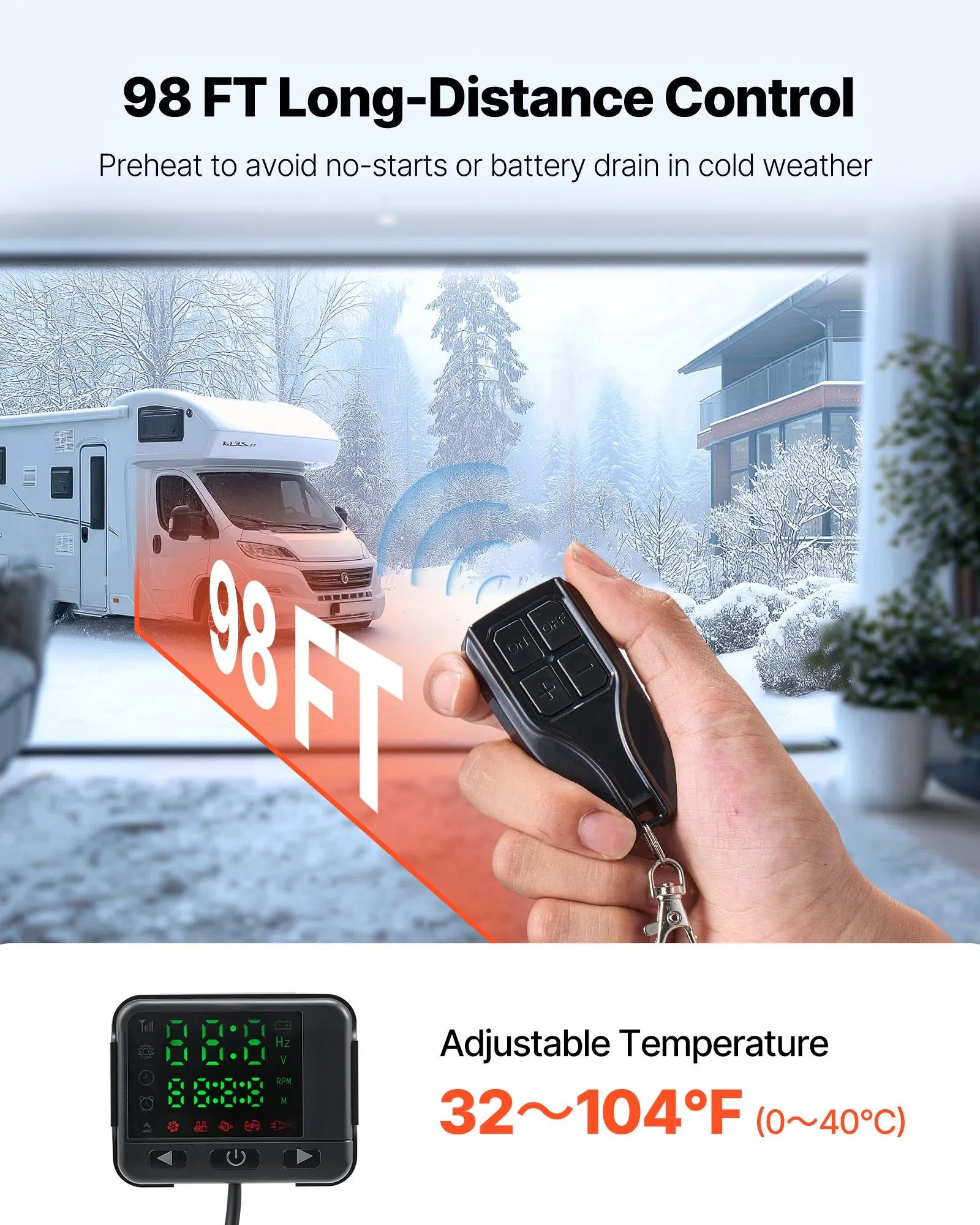 VEVOR Diesel Air Heater, 8 kW DC12-24V, Fast Heating Diesel Parking Heater with Remote Control and Square Color Digital Display, Low Noise, Voice Announcement, for RV, Truck, Camper, Boat and Trailer 