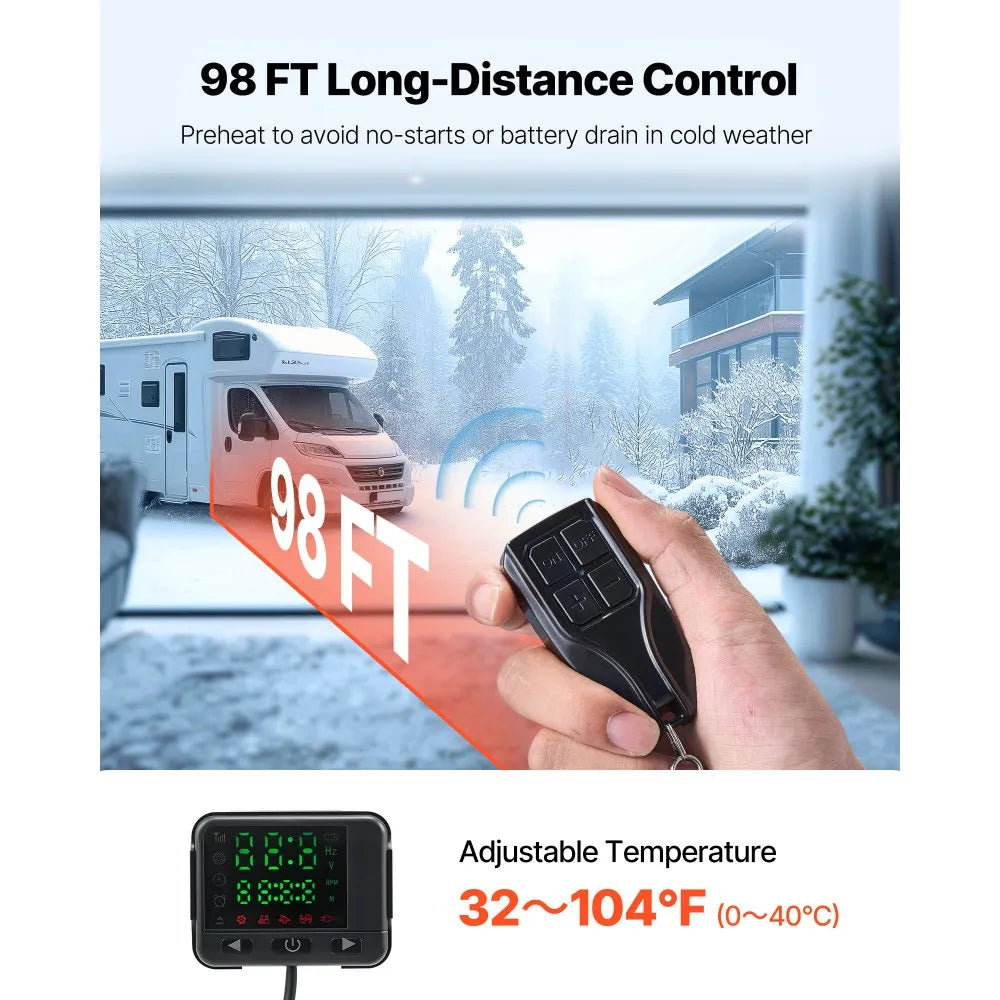 VEVOR Diesel Air Heater, 8 kW DC12-24V, Fast Heating Diesel Parking Heater with Remote Control and Color Digital Display, Low Noise, Voice Announcement, for RV, Truck, Camper, Van, Boat and Trailer 