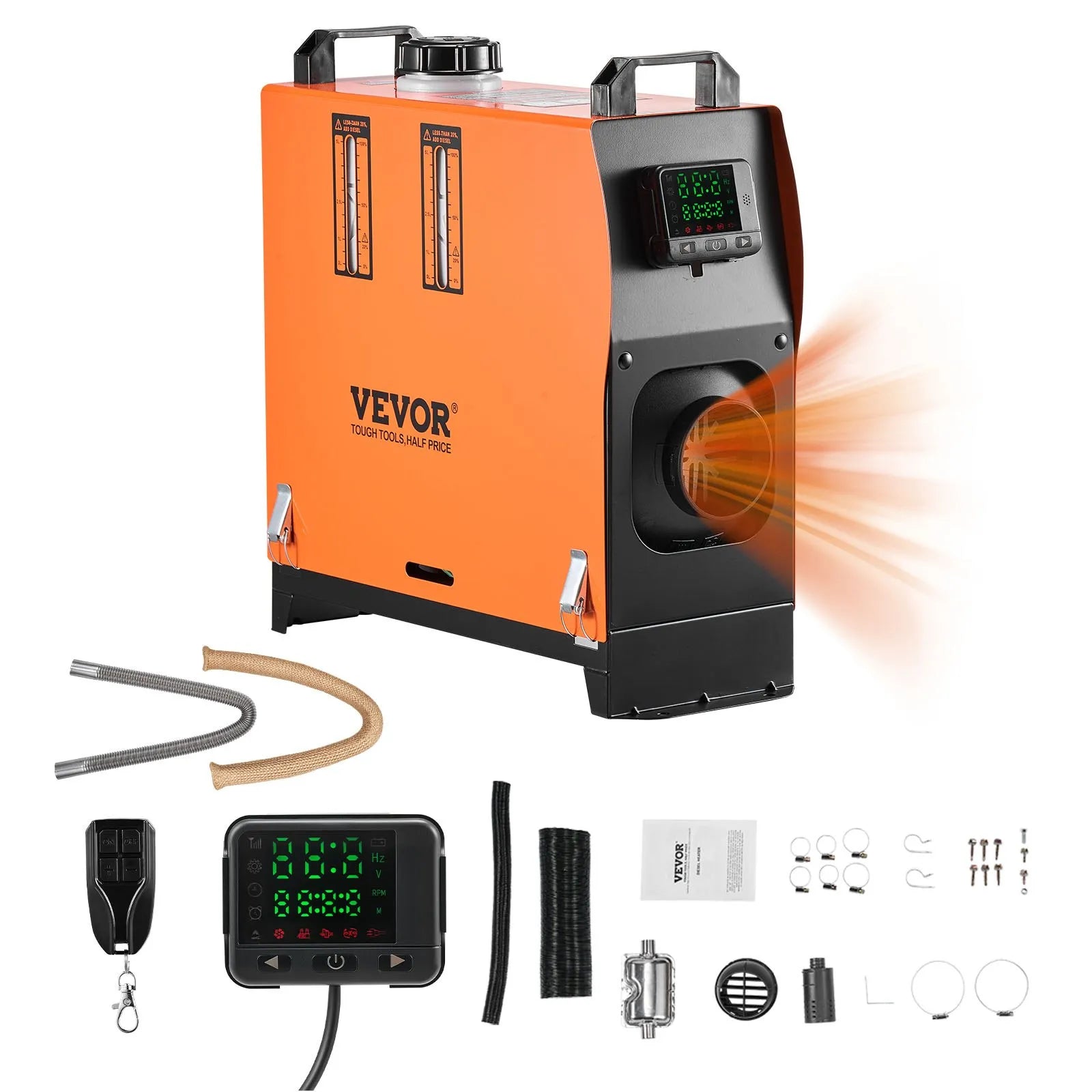 VEVOR Diesel Air Heater, 8 kW DC12-24V, Fast Heating Diesel Parking Heater with Remote Control and Color Digital Display, Low Noise, Voice Announcement, for RV, Truck, Camper, Van, Boat and Trailer 