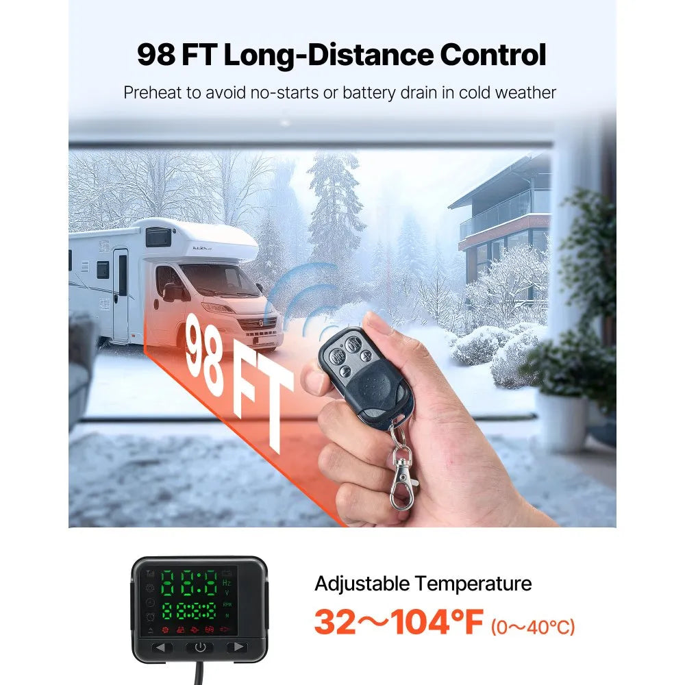 8KW Diesel Air Heater 12V-24V with Remote Control and Black LCD Display for RV, Truck and Camper