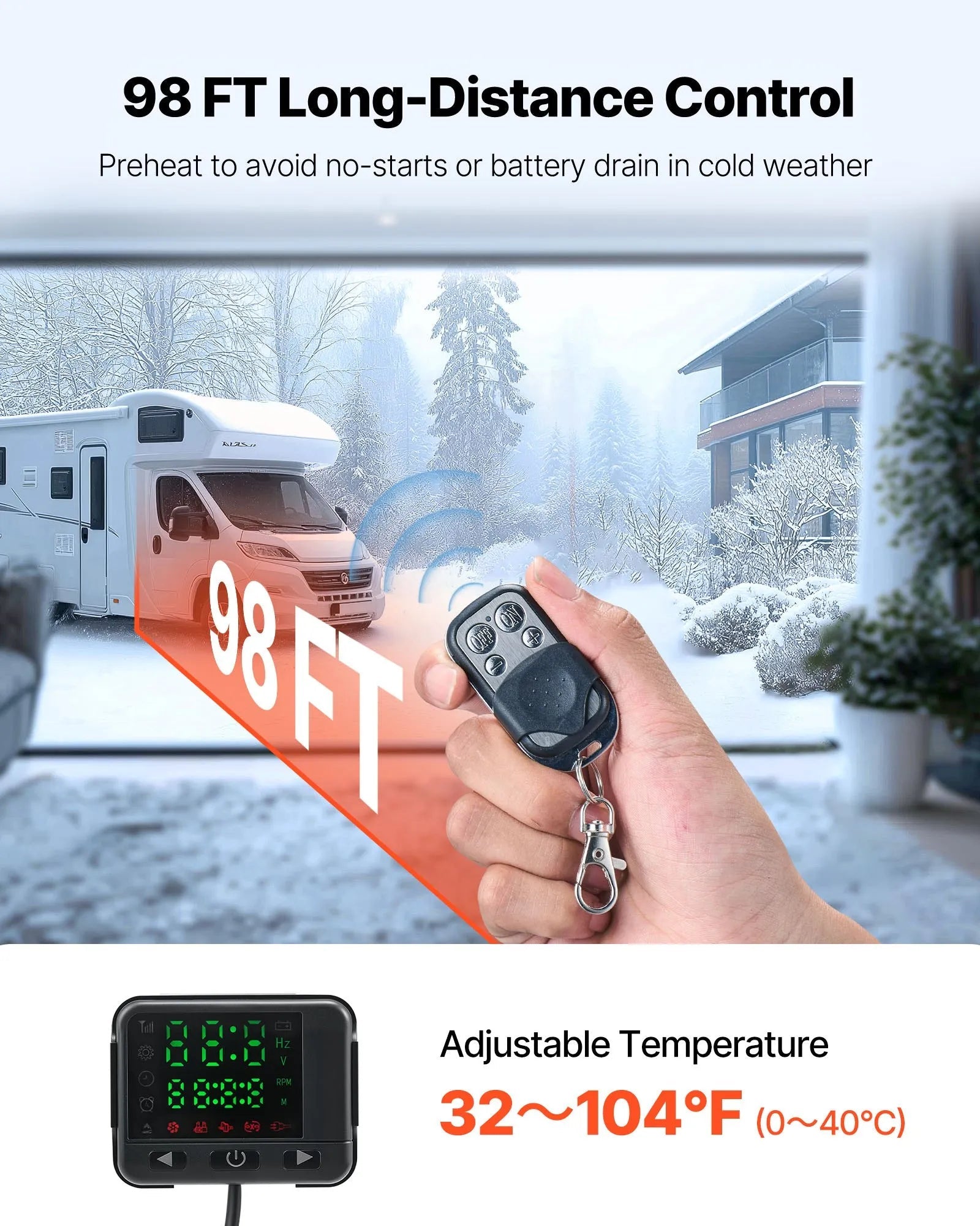 VEVOR 8 kW Diesel Air Heater – DC12-24V Fast Heating with Remote Control and Black LCD, Low Noise, Pre-Heating Function for RV, Truck, Camper, Van, Boat, and Trailer 