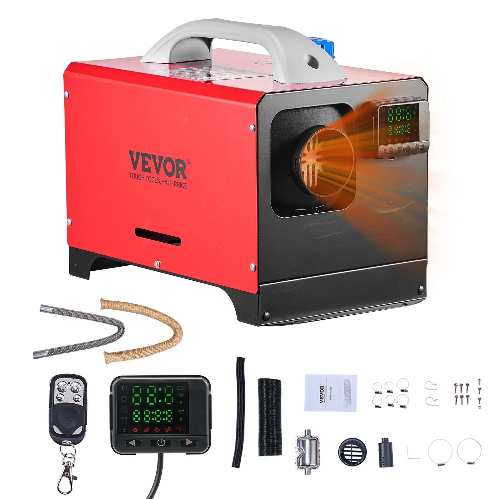VEVOR 8 kW Diesel Air Heater – DC12-24V Fast Heating with Remote Control and Black LCD, Low Noise, Pre-Heating Function for RV, Truck, Camper, Van, Boat, and Trailer 