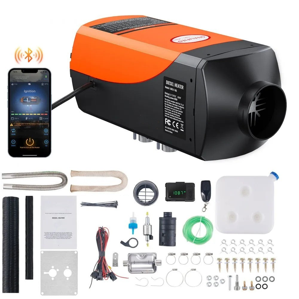 8KW 12V Diesel Parking Heater with Bluetooth App, LCD Display and Remote Control