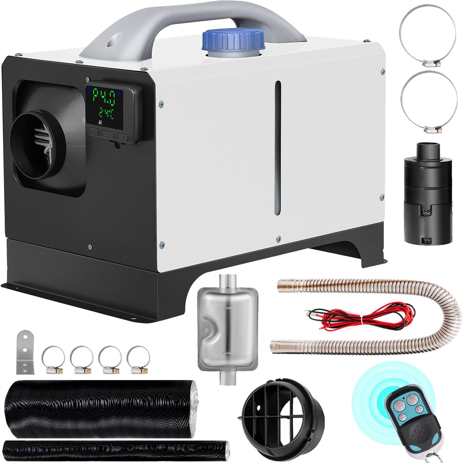 VEVOR Diesel Air Heater 8KW Parking Heater 12V Truck Heater, One Air Outlet, with Black LCD Switch, Remote Control, Fast Heating Compact Diesel Heater, For Car, RV Truck, Boat, Campervans, Caravans 